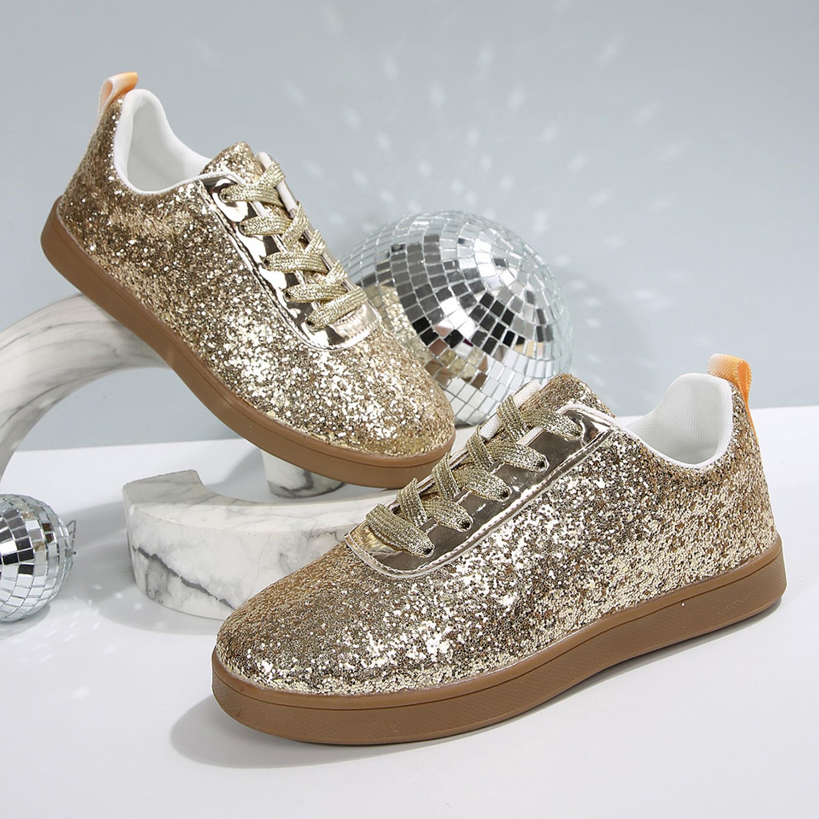 Zapatillas para mujer, zapatos planos con purpurina, zapatos informales, ligeros, transpirables, con cordones, zapatillas de deporte, zapatillas de deporte para mujer, zapatos informales