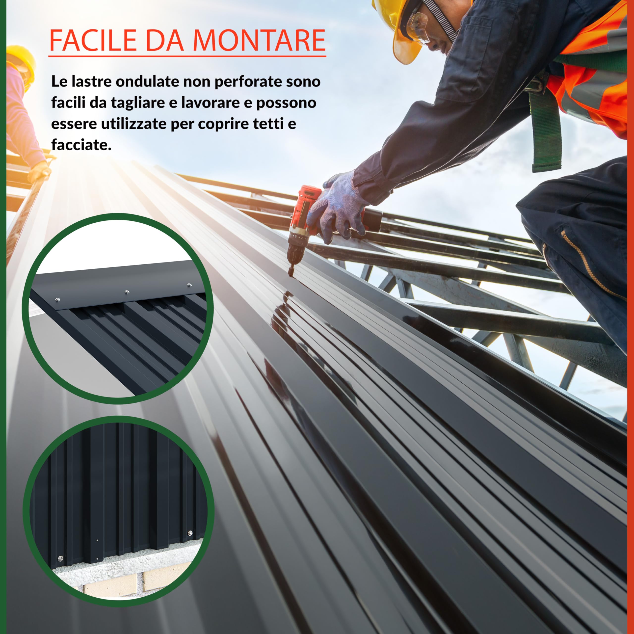 GARDEBRUK 12x Lastre per Coperture 129x46cm 7m² Zincate Lamiere Tettoia Capanno Attrezzi Antracite