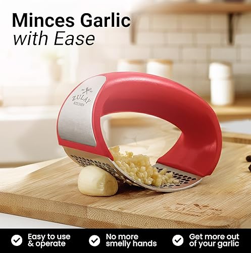 Miniatura 2 de Zulay - Juego de balancines de acero inoxidable para prensar ajos, picadora de ajo de primera calidad, trituradora de ajo innovadora con pelador