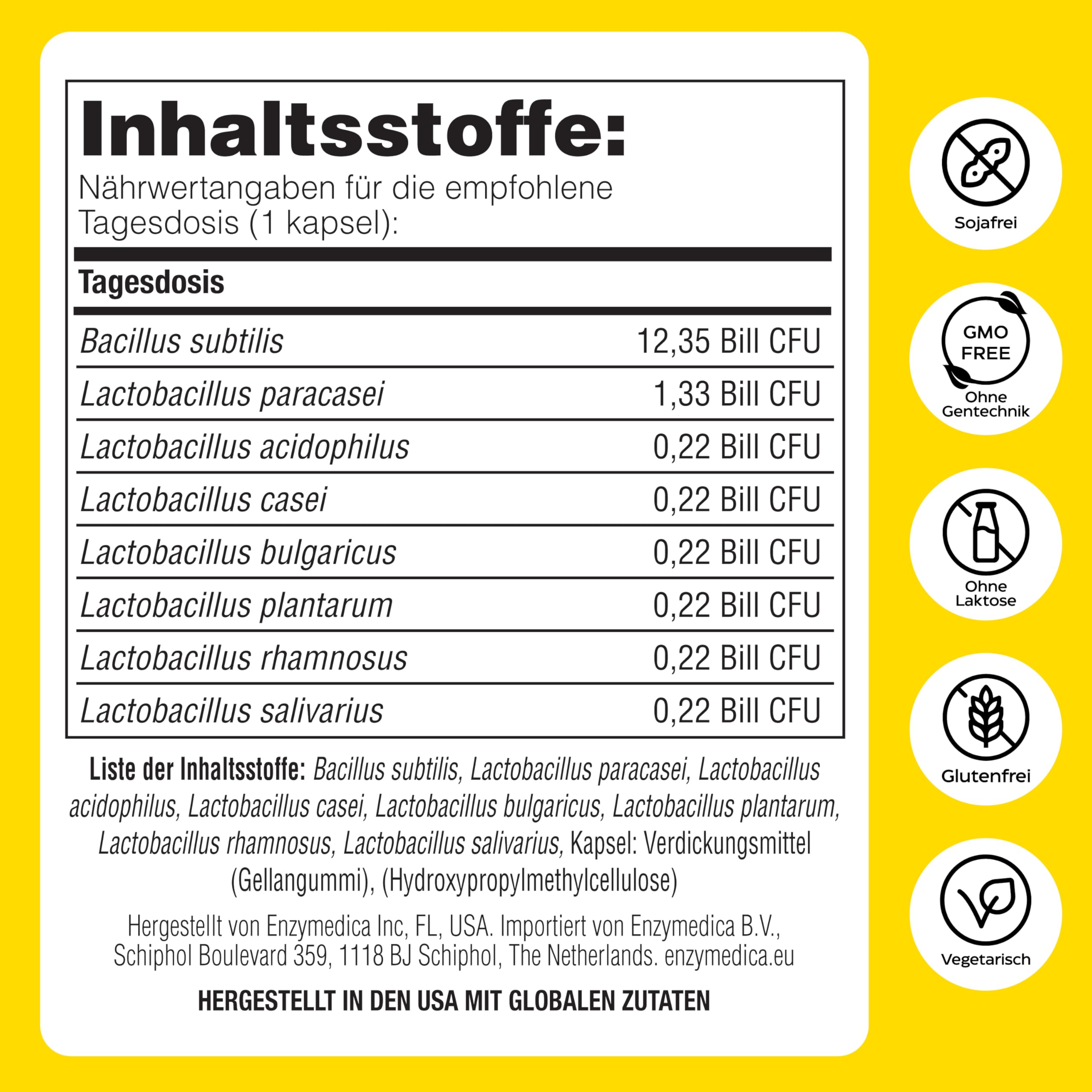 Enzymedica - Pro-Bio, für einen gesunden Darm, fördert die Verdauung & reguliert Darmtätigkeit, reduziert Gase & Blähungen, mit über 10 Milliarden KBE, Glutenfrei, Milchfrei, 90 Kapseln