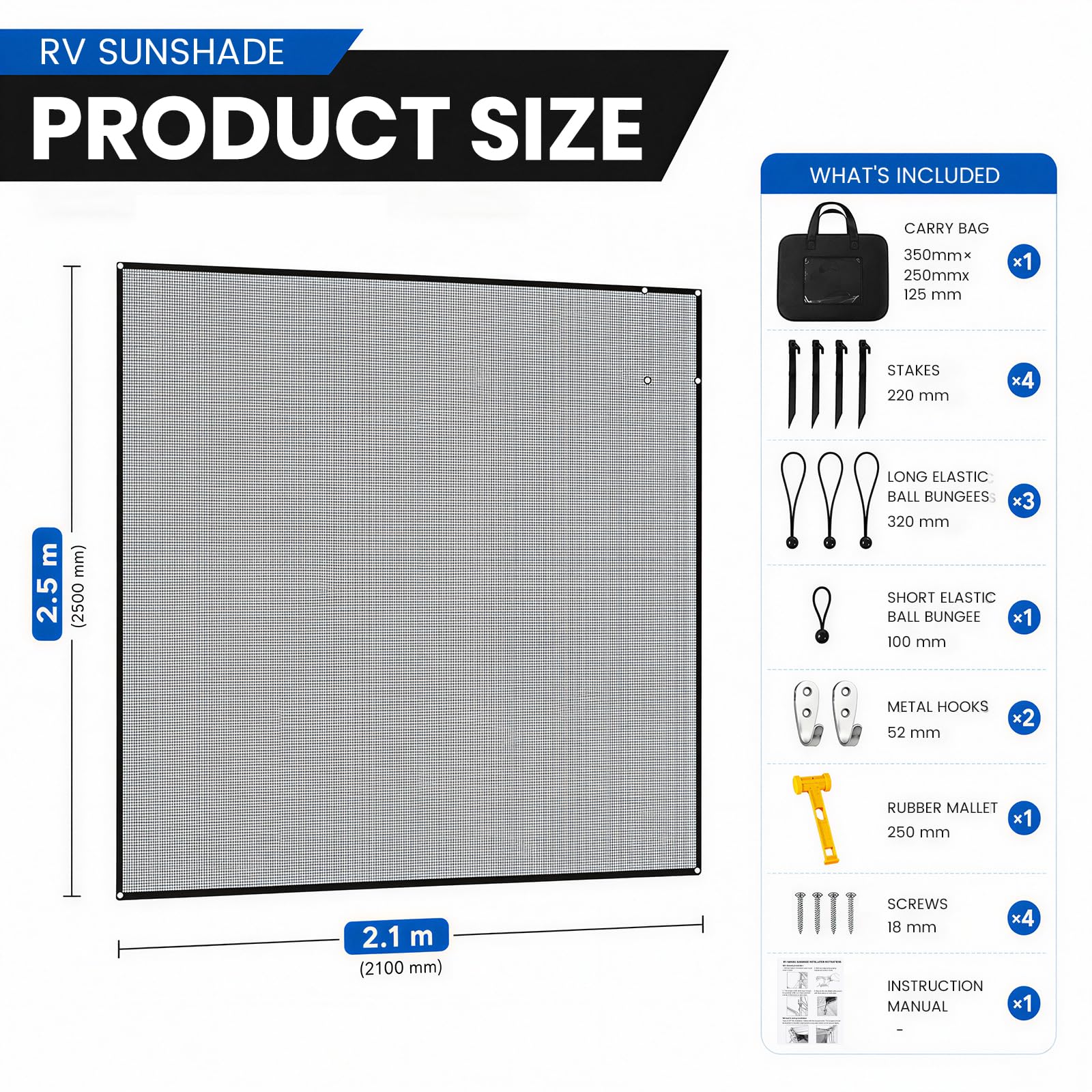 Panel Lateral Toldo Camping 246x215cm – Pantalla Privacidad UV | Pantalla lateral para toldo caravana,Impermeable y anti-UV,protege del sol, viento y miradas, Fácil montaje con accesorios