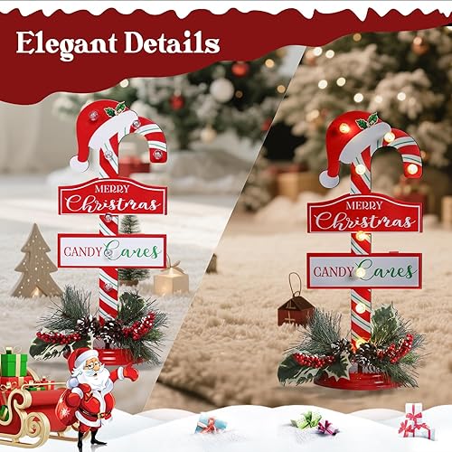 Miniatura 8 de Letrero de metal con luz LED, funciona con pilas y temporizador, letreros de Navidad con base, decoración de Navidad, mesa de decoración de