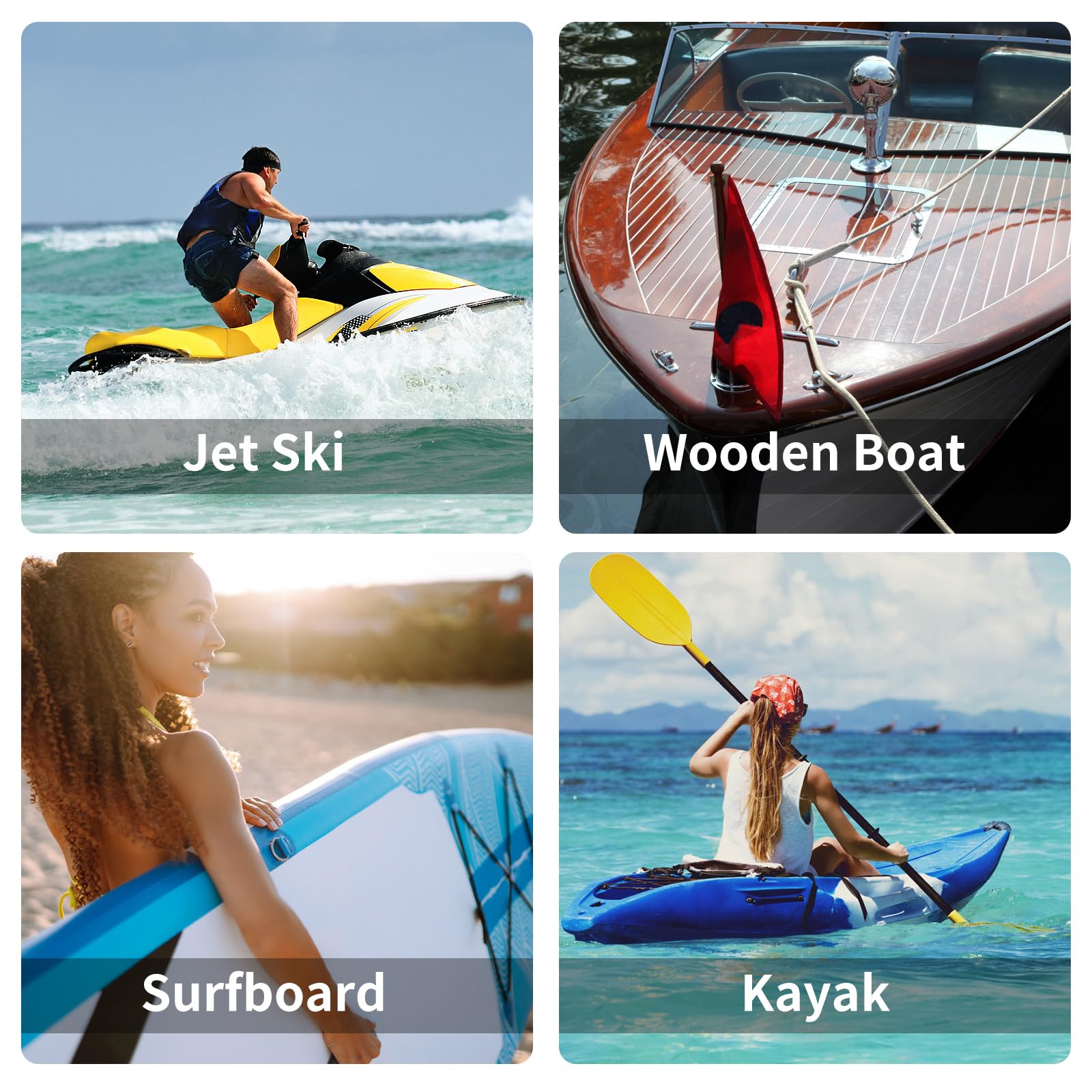 NewDoar Lot de 4 Amarres élastiques 2200 LBS pour Bateau, Ligne d’ancrage avec flotteurs latéraux en Mousse, pour voilier, Kayak, Paddle, Bateau en Bois, Accessoires Nautiques (1,2 m, Noir)