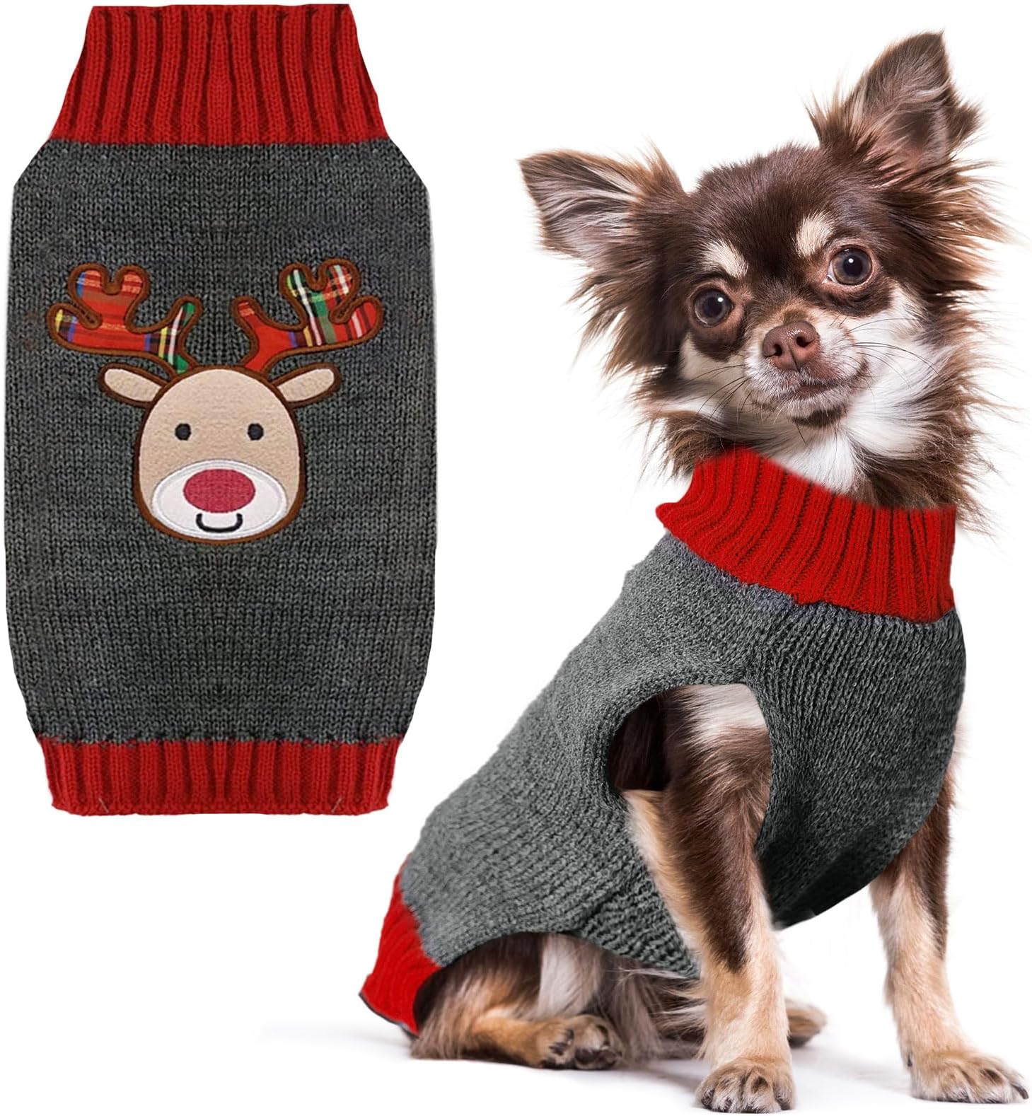 Reindeer Christmas Dog Sweater Gray Cat Sweater Vest Cartoon Elk Pet Holiday Dog Clothes Puppy Sweaters for Small Medium Large Dogs Cats Fall Winter Outfits Xmas Dogs Costume,Medium