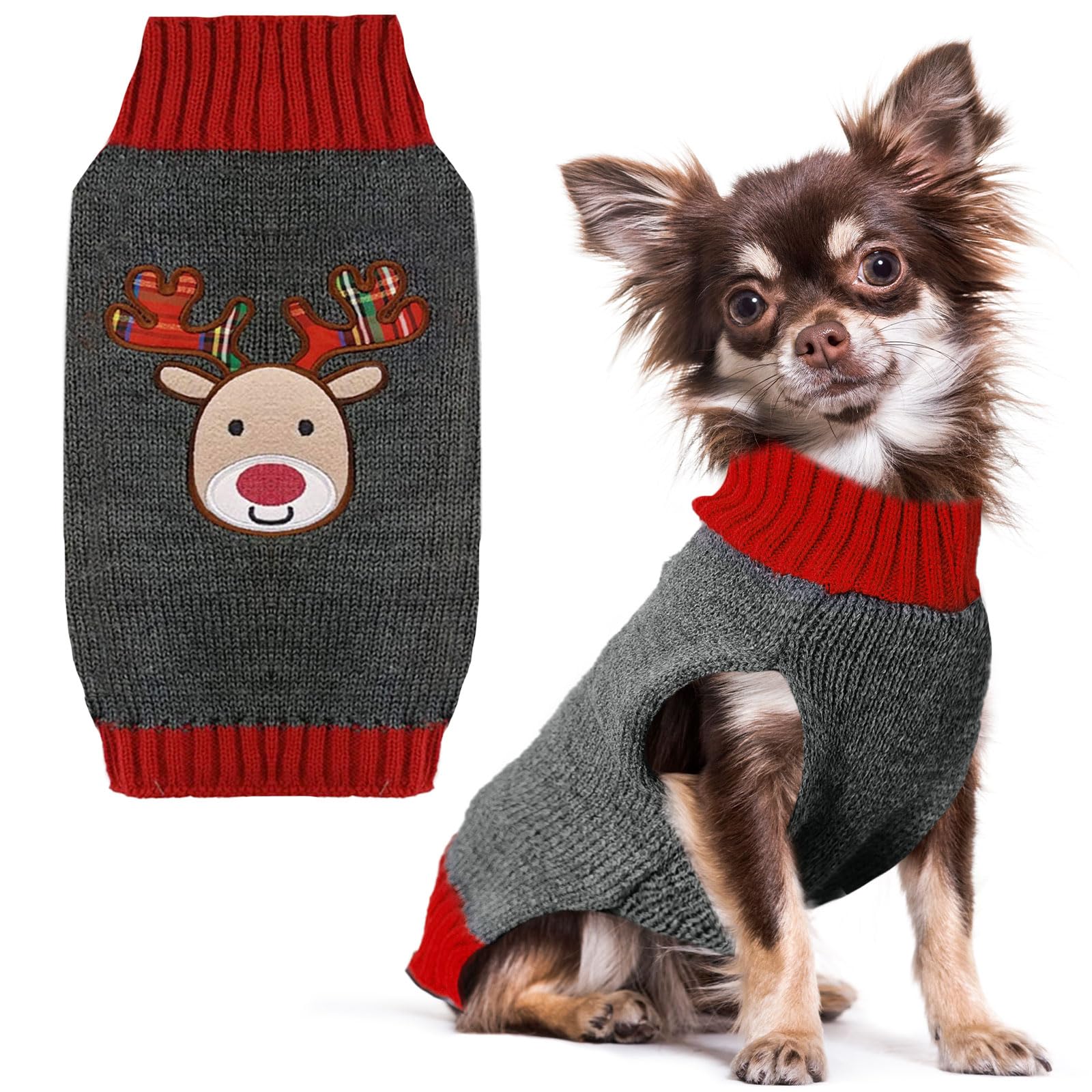 PETCARE Reindeer Christmas Dog Sweater Gray Cat Sweater Vest Cartoon Elk Pet Holiday Dog Clothes Puppy Sweaters for Small Medium Large Dogs Cats Fall