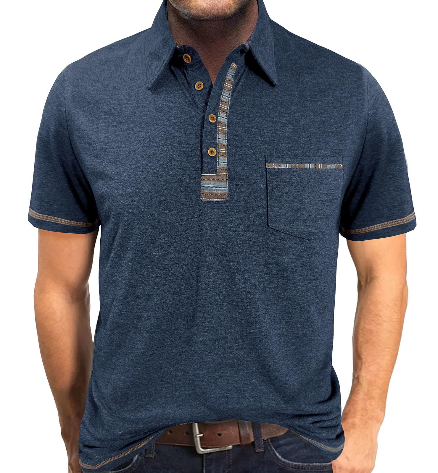 LAOARA Poloshirt Herren Kurzarm Polo Shirts Tshirt Sommer Sport Polohemd Knopfleiste Golf T Shirt mit Tasche M-3XL