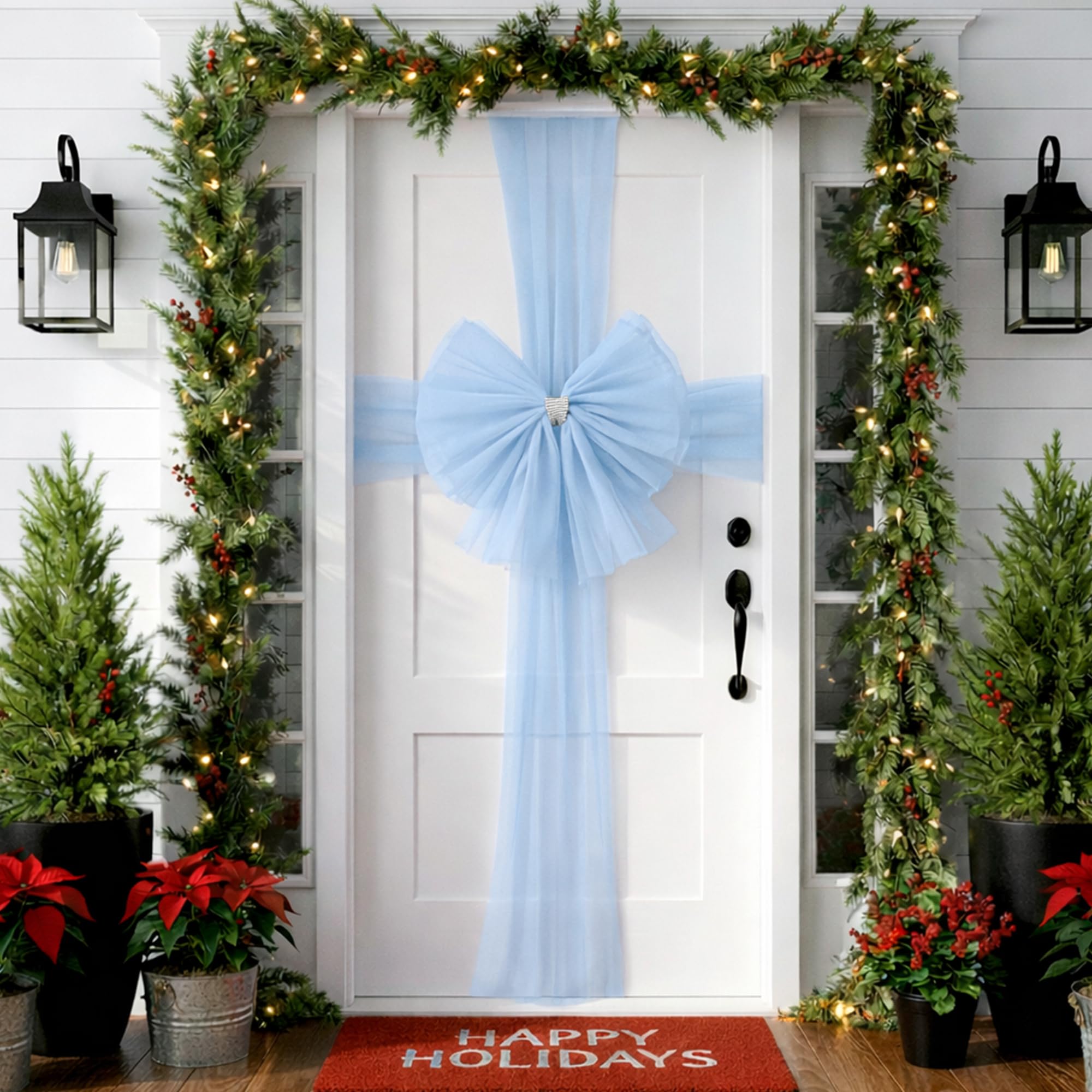 The Fancy Dress® Decorative Door Bow - Double Bow With Diamante Decoration - Wedding, Parties, Christmas Xmas, Baby Shower (Powder Blue)