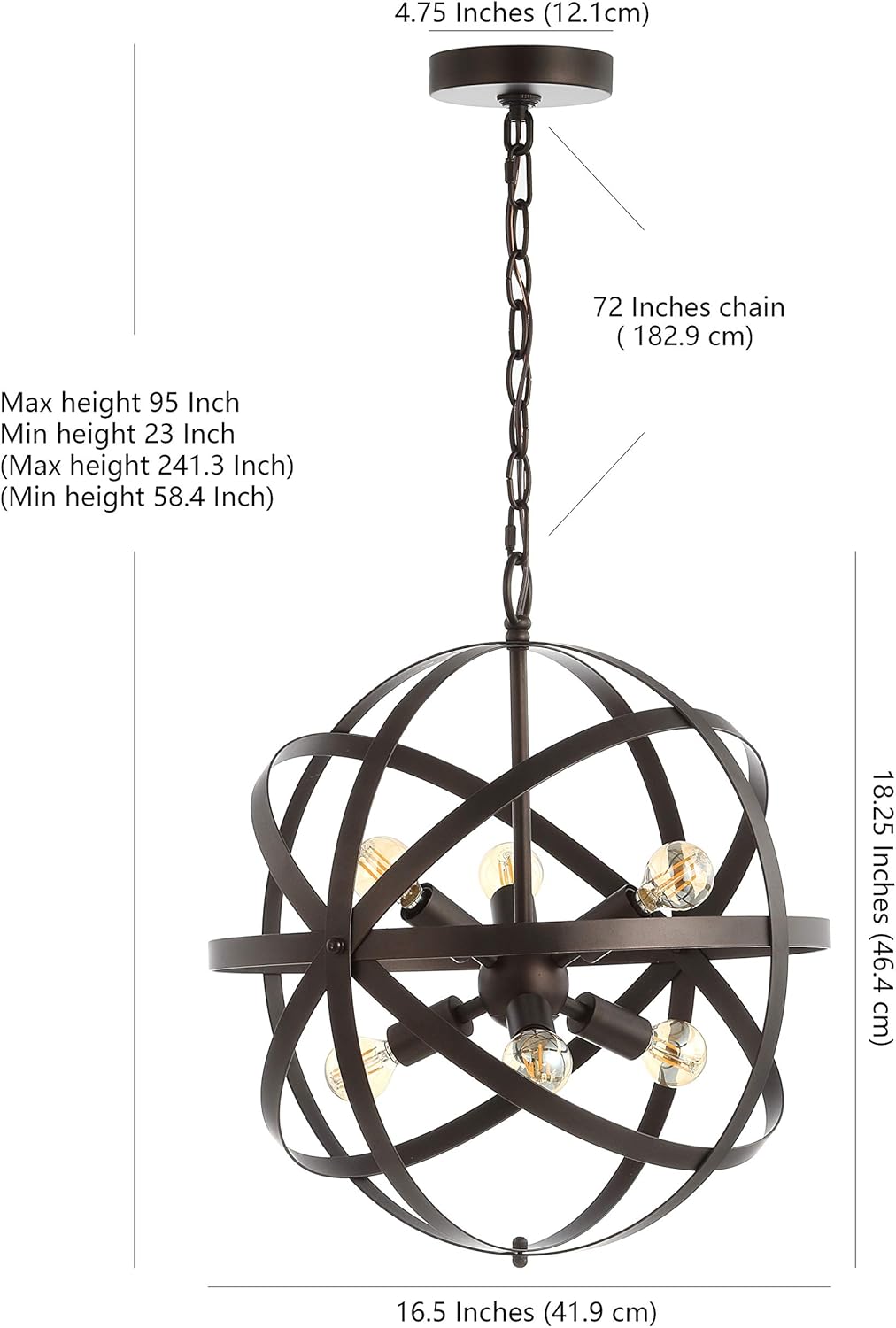 SAFAVIEH PND4053A Brycen Adjustable Dark Grey 6-Light (LED Bulbs Included) Pendant