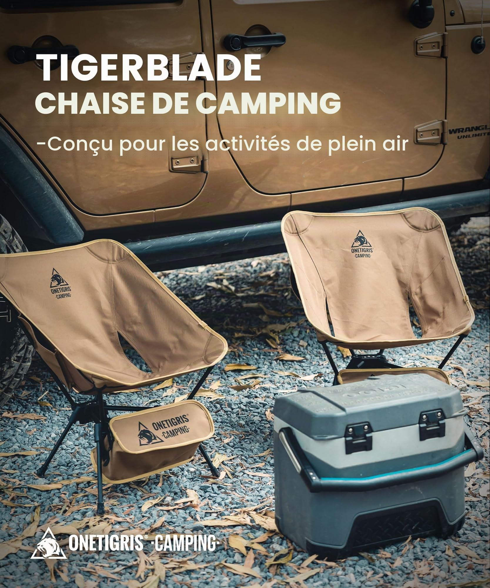 OneTigris TIGERBLADE Camping Fauteuil Pliable 150 kg, Cadre Triangulaire, Légère, avec 2 Poches Latérales, pour l'Extérieur, la Randonnée, Marron Coyote