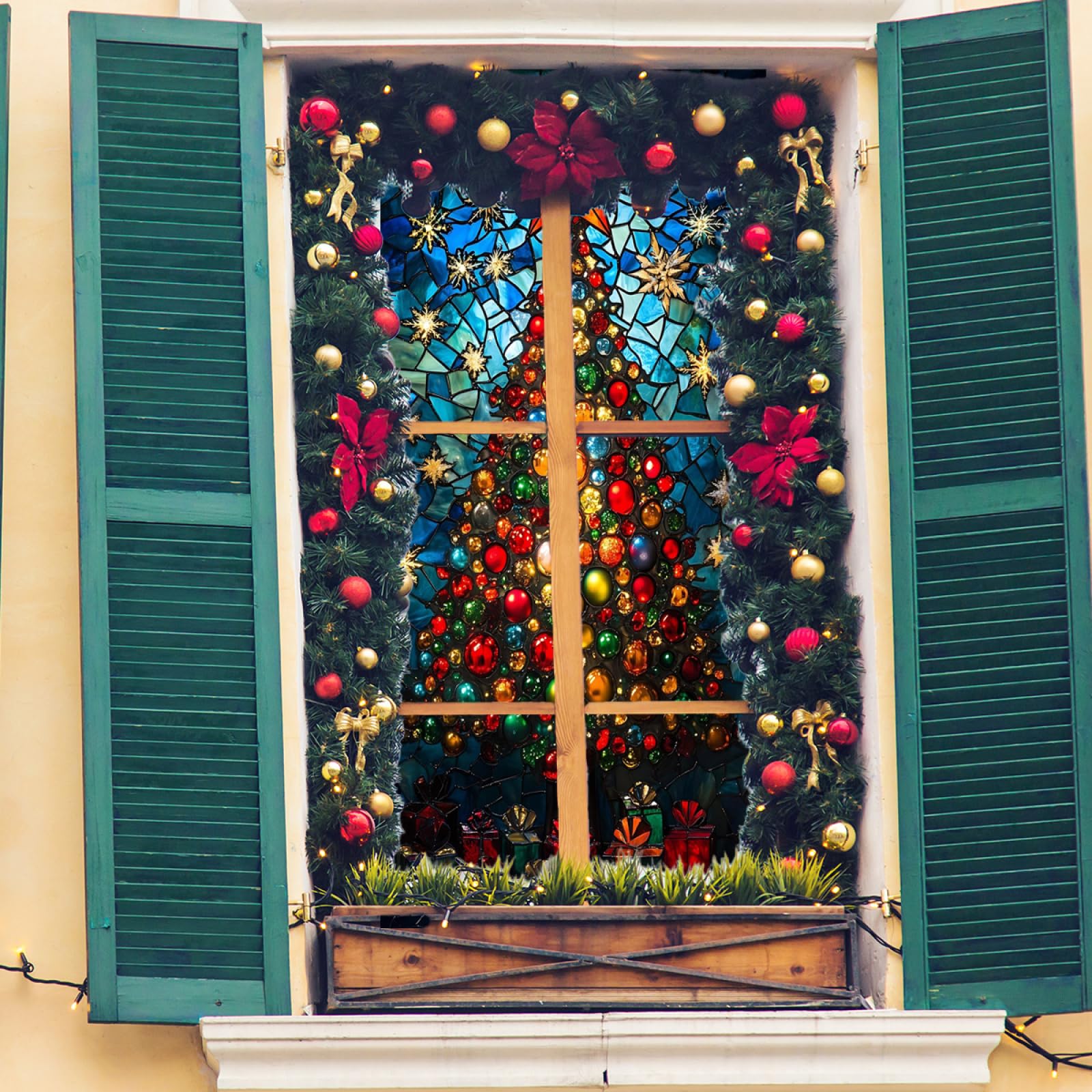 Pellicola Vetri Finestre 45x100cm (3PCS) Albero Di Natale Pellicola Adesiva Per Vetri Oscurante,Adesivi Per Vetro Autoadesiva,Pellicole Vetri Anti Uv,Pellicola Privacy Finestre Casa/Ufficio