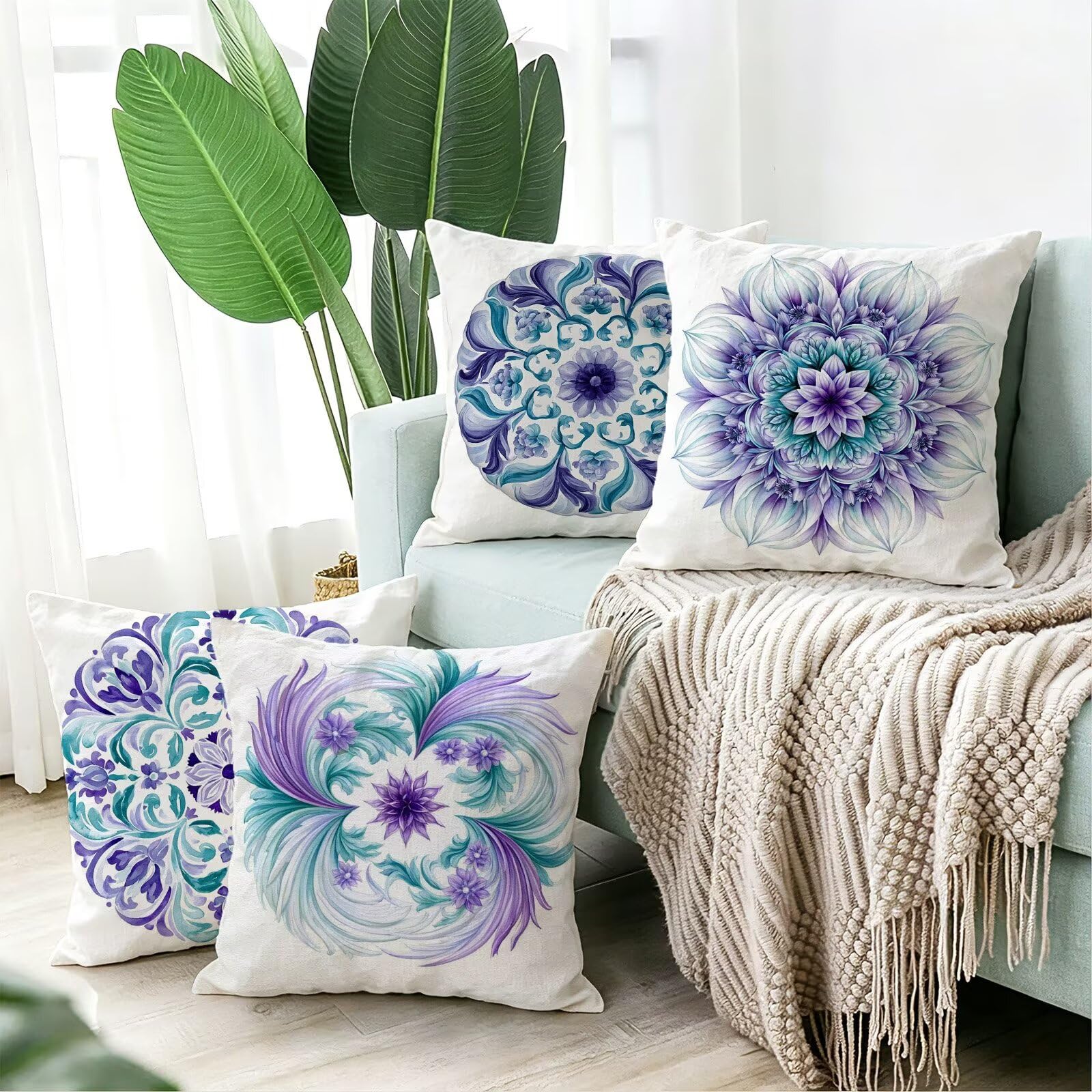 Lila Kissenbezug 50x50cm 4er Set Outdoor Kissen Dekokissen, Cod-749