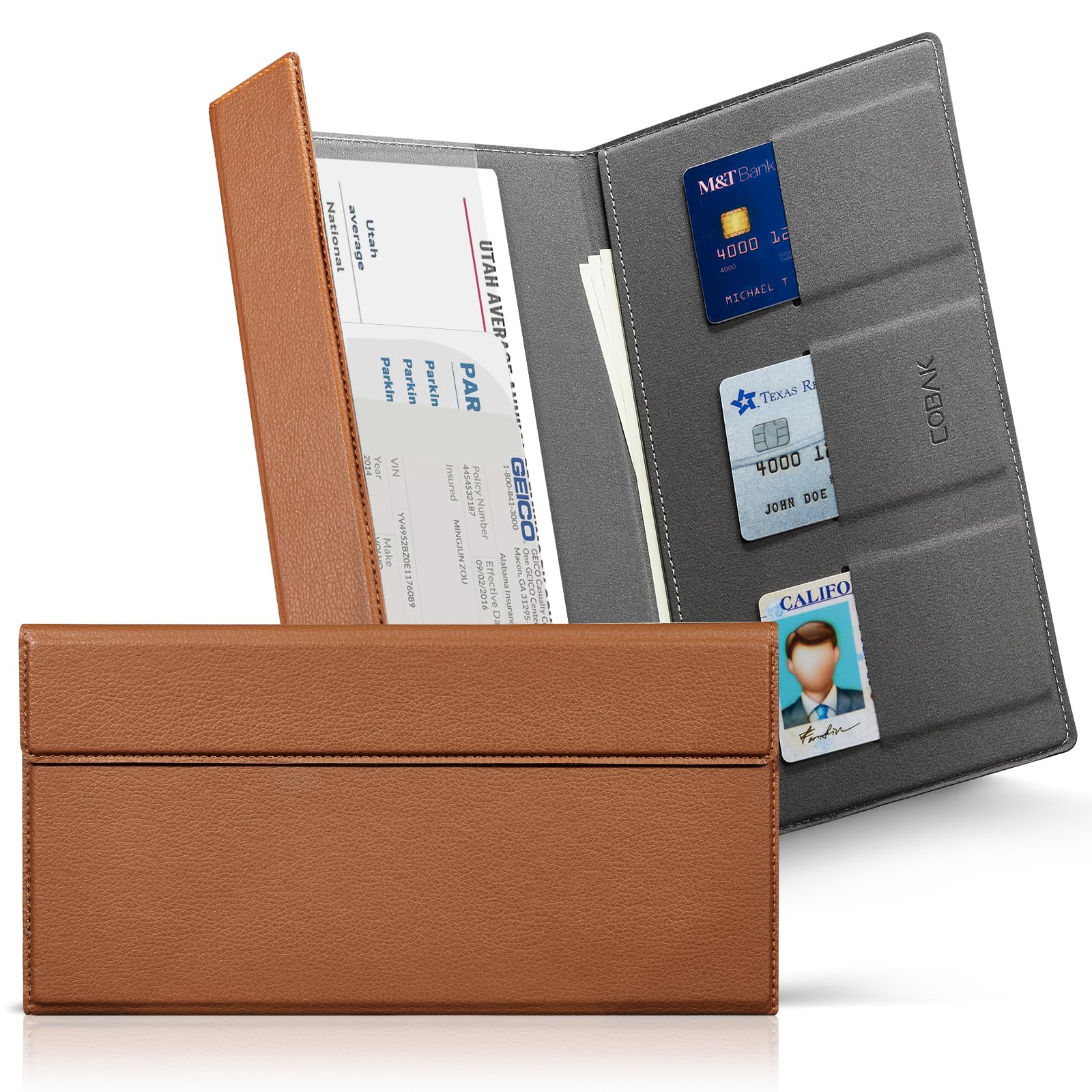 CoBak Leather Car Registration and Insurance Holder with Magnetic Compartment