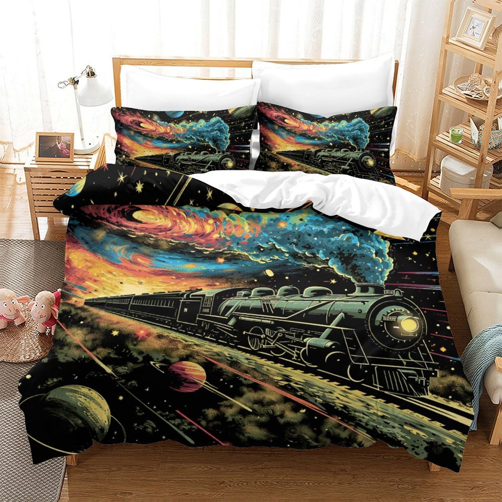 Linge de lit train 3D anti-transpiration avec housse de couette 220x240 cm en microfibre