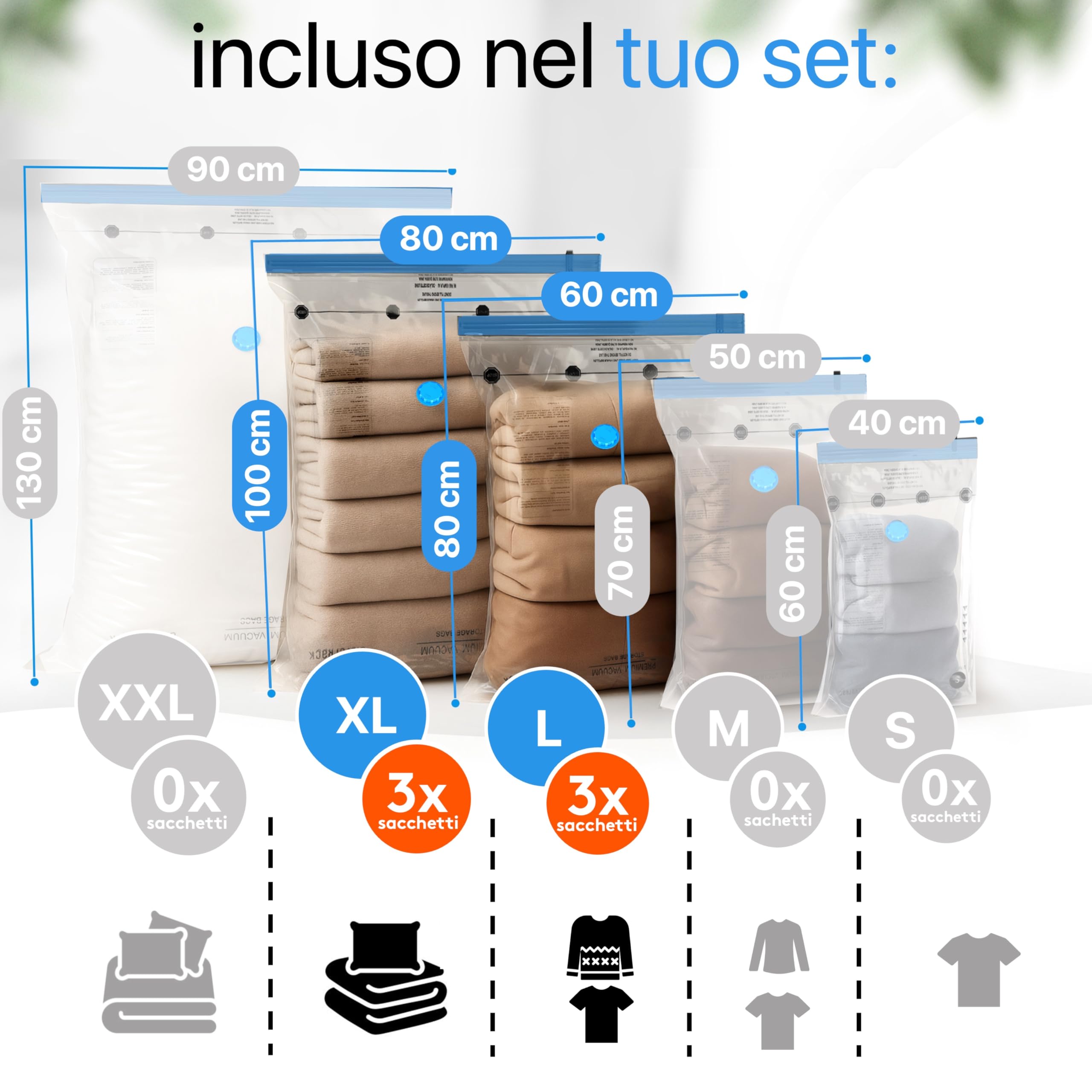 SilverRack Set di Sacchetti Sottovuoto [6 Pezzi] in 2 Misure (3x 60x80 cm / 3x 80x100 cm) - Per Abbigliamento e Piumini