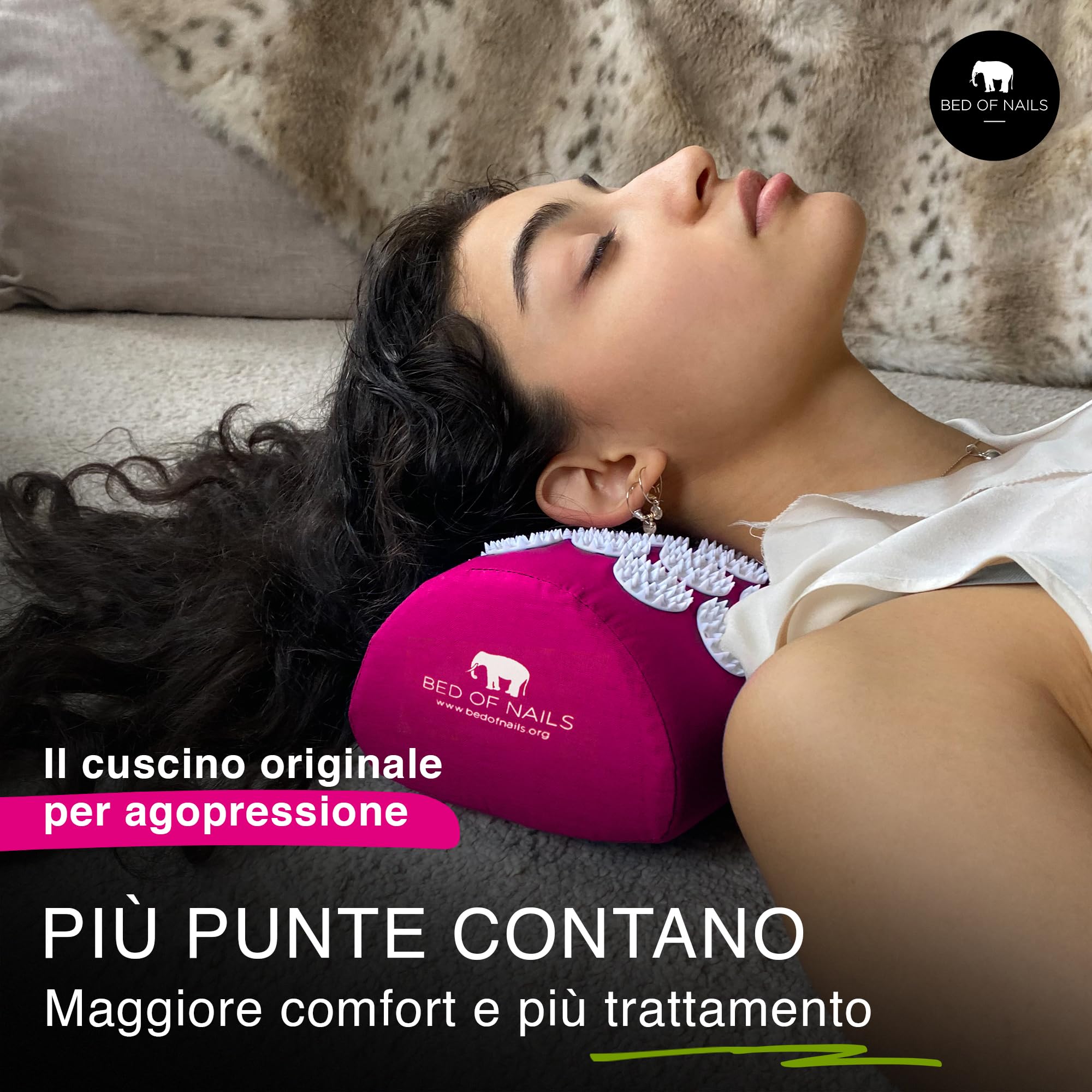 Bed of Nails Originale Digitopressione Cuscino, 2,142 Punte Agopuntura Massaggio Cuscino per Collo e Spalla Dolore, Stress e Schiena Dolore Sollievo, Trasporto Borsa, 38 x 15 x 10, Rosa