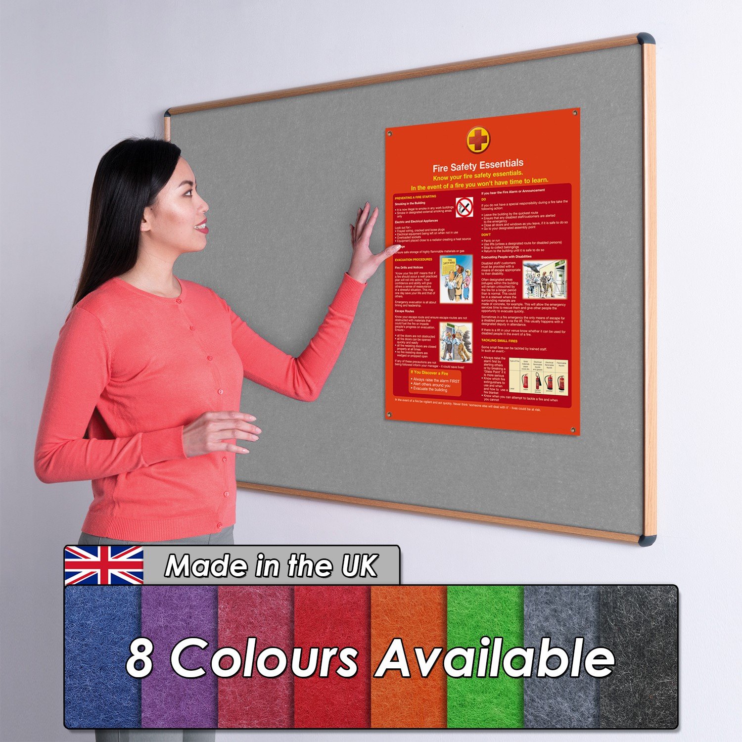 Wonderwall Grey Fire-Retardant Noticeboard, 120 x 150 cm, Oak Effect