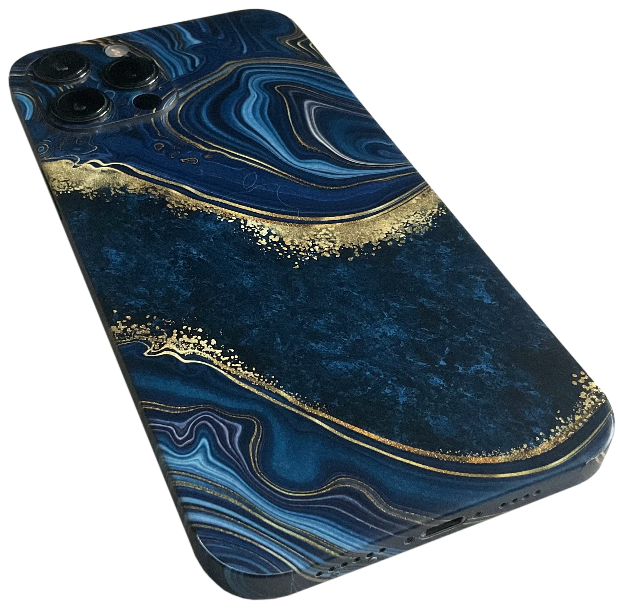 iPhone 12 Skin (2X Stück) Schutzfolie für die Rückseite und Seiten in edler Optik inkl. Kameraschutz Schutz vor Kratzern (Luxury Blue)