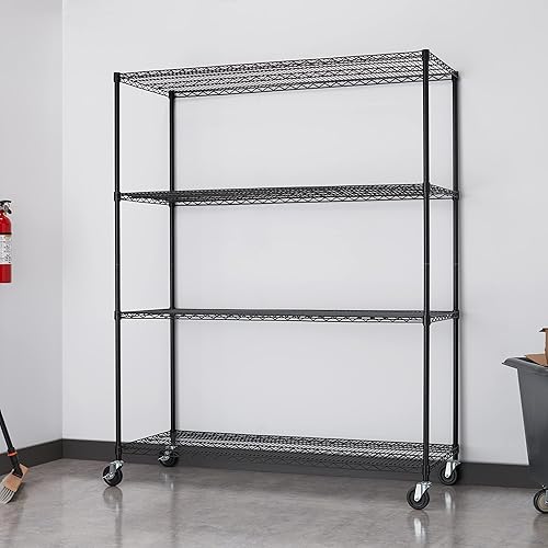 Miniatura 8 de Trinity Basics - Estantería de alambre ajustable de 4 niveles con ruedas para organización de cocina, almacenamiento de garaje, lavandería,