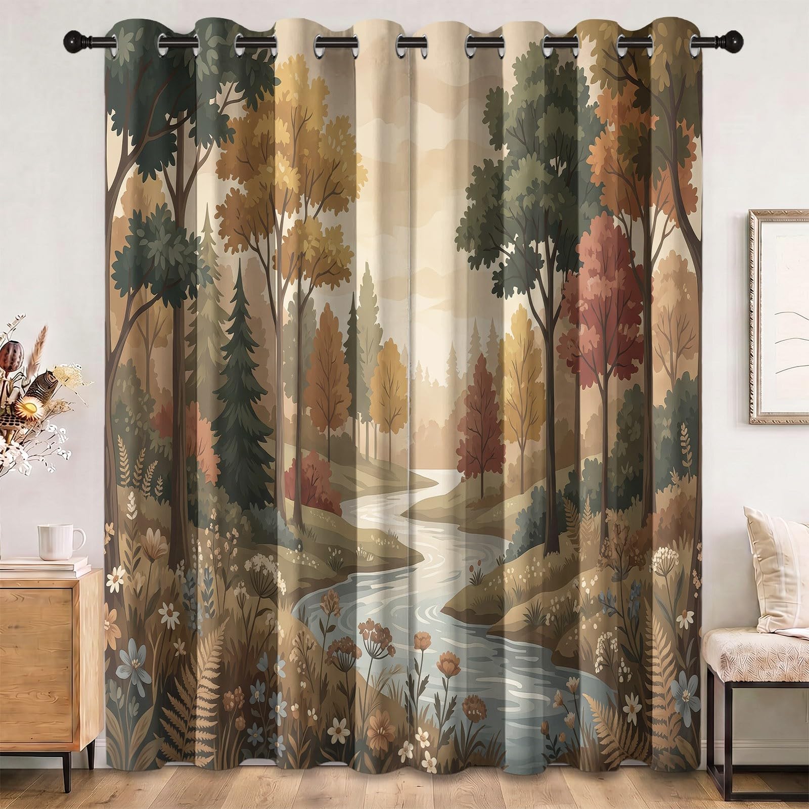 Verdunklungsvorhänge Ländlich Landschaft Gardinen 2er Set H260xB140 cm Bunt
