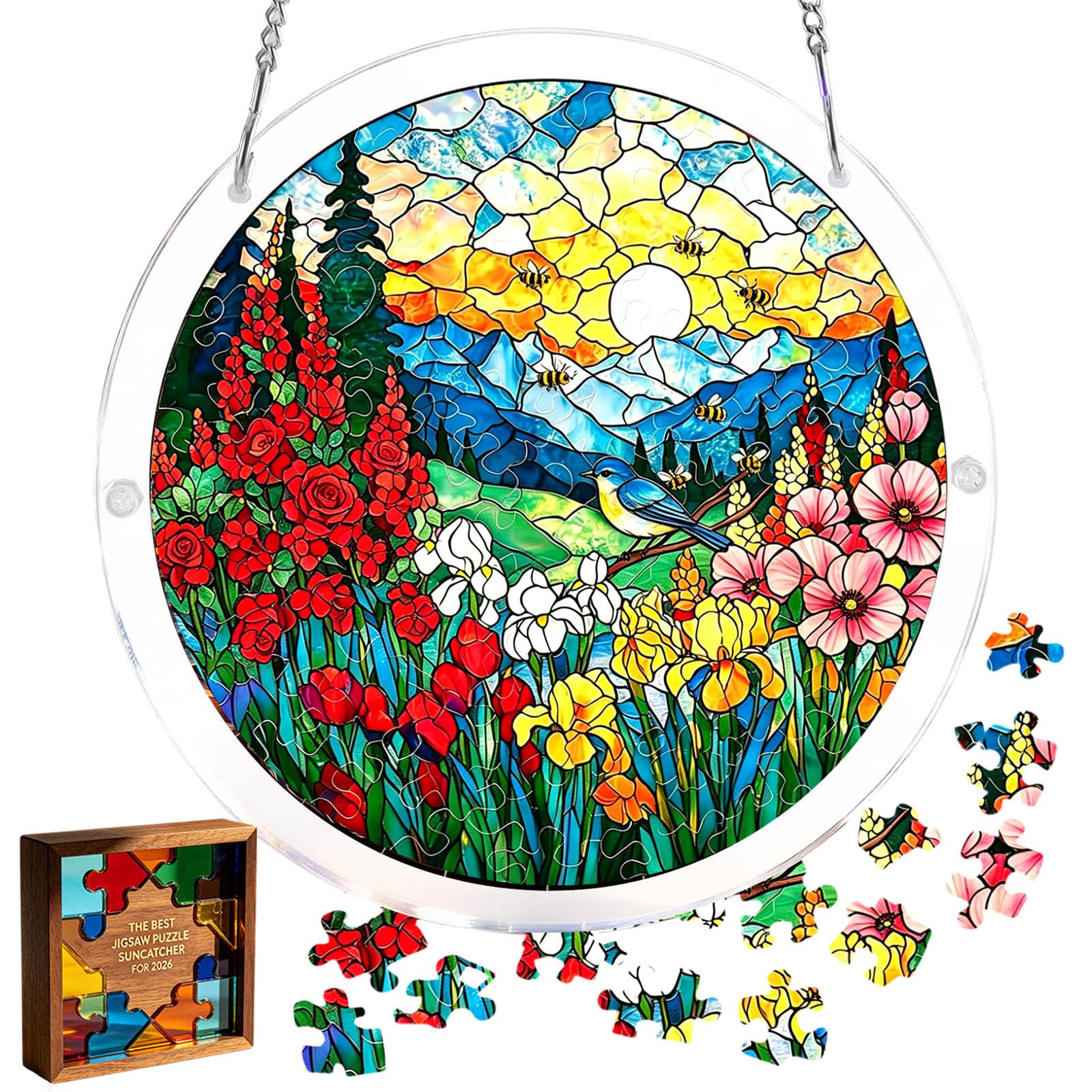 Acrylic Jigsaw Puzzle Suncatcher,Acrylic Puzzle Suncatcher,for Doors Garden and Window Hanging&Birthday Mom Women Adults Gift-19 CM,A — view 25