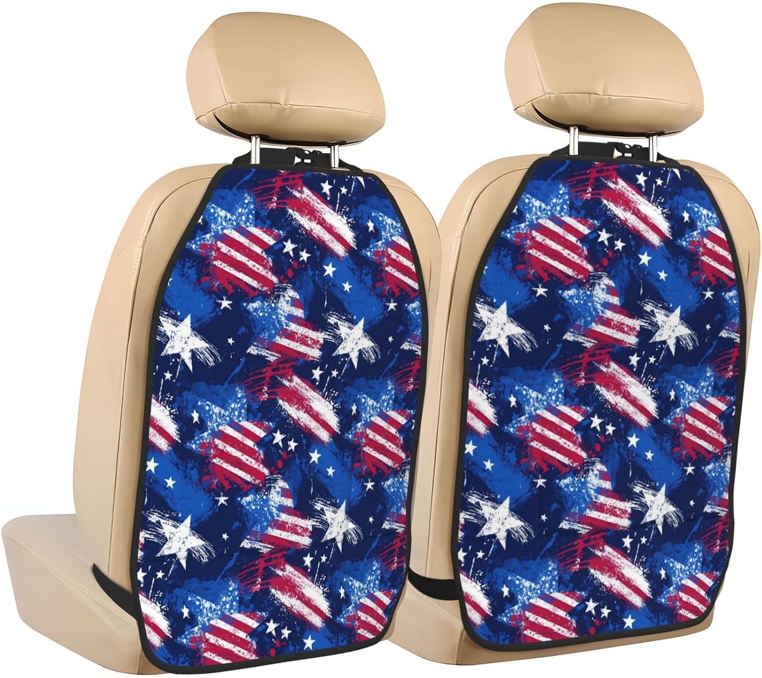 American Flags and Stars Car Seat Back Kick Protector 2 Pack, 18.5x26.4 Inch Anti-Kick Pad, Waterproof Oxford Fabric Large Rear Seat Cover for Kids Pets Fits SUV Jeep Truck Sedan