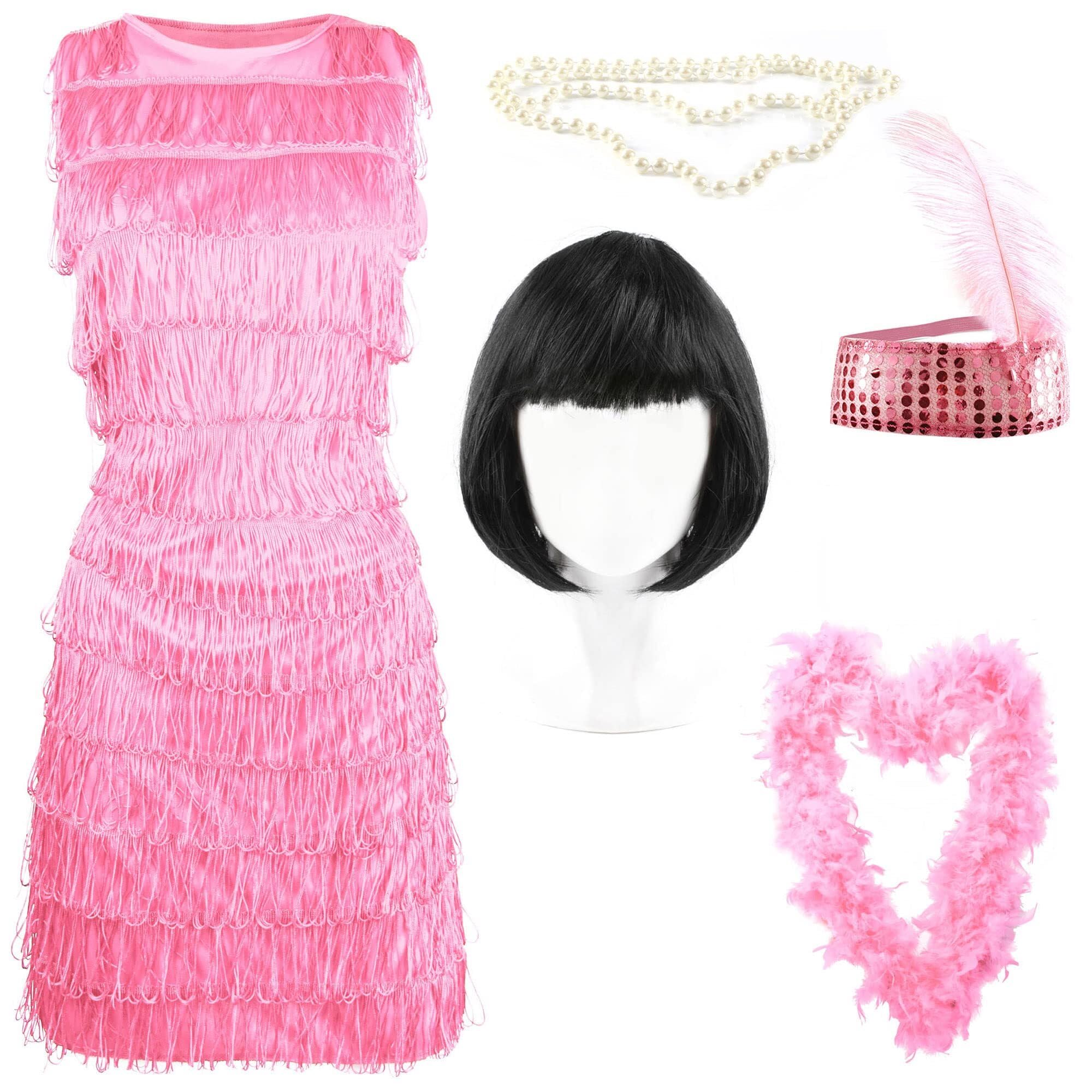 I LOVE FANCY DRESS LTD Costume da Flapper Deluxe per Donna - Abito Nero con Frange 1920 con Copricapo di Paillettes di Piume Abbinato Charleston Anni '20