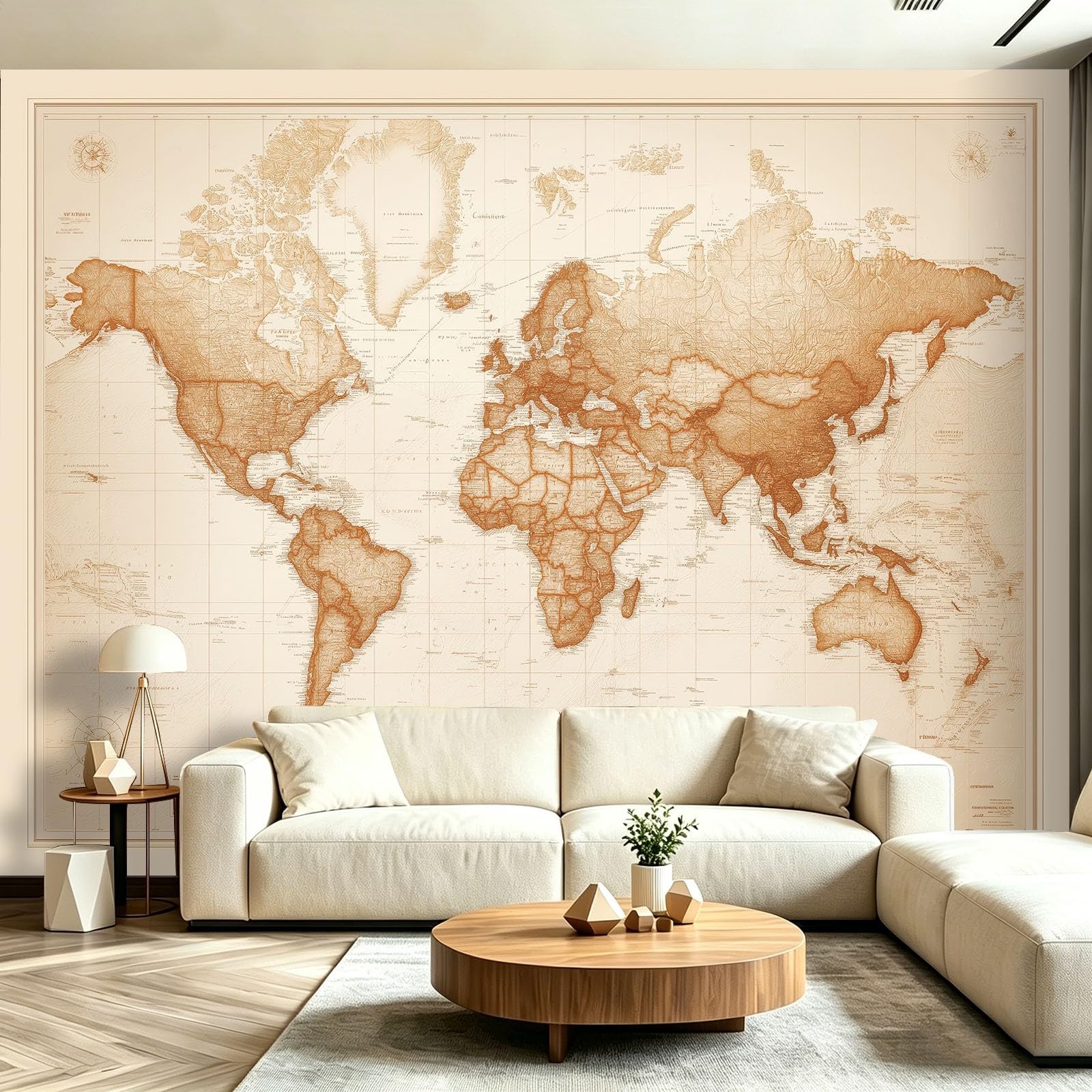 Fototapeta 350 x 256 cm ściany dekoracja salonu miłośnicy podróży klasyczna mapa siatki ziemia do sypialni salonu tapeta z włókniny, beżowy brązowy