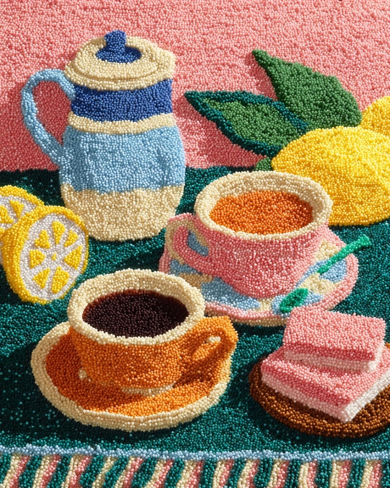 Wallphantom Latch Hook Rug Kits for Adults,Coffee Cups and Cakes
