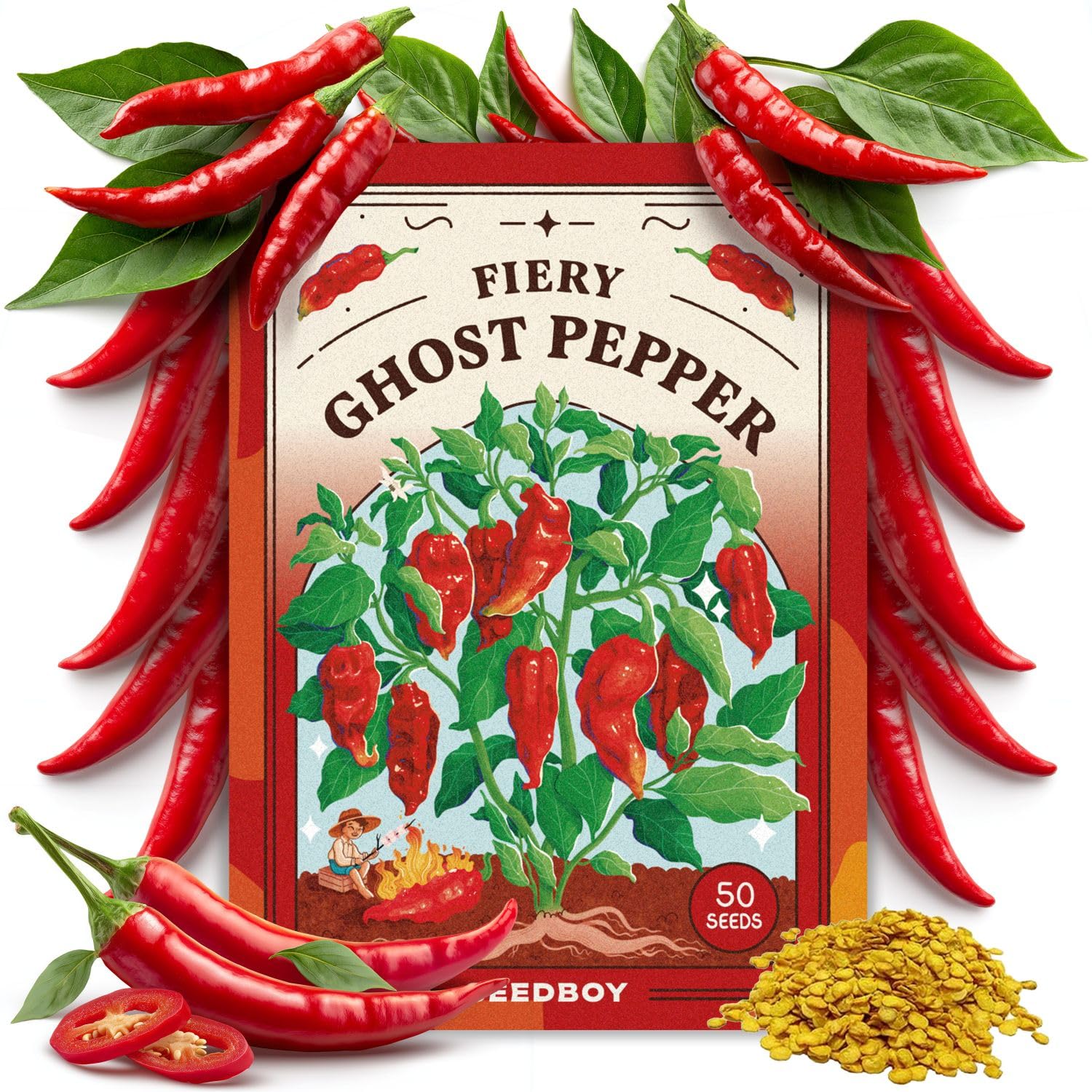 Seedboy Ghost Pepper Seeds for Planting Indoor and Outdoor, Non-GMO Vegetable Seed Packet for Hydroponic Garden Indoor or Planting Outdoors (Bhut