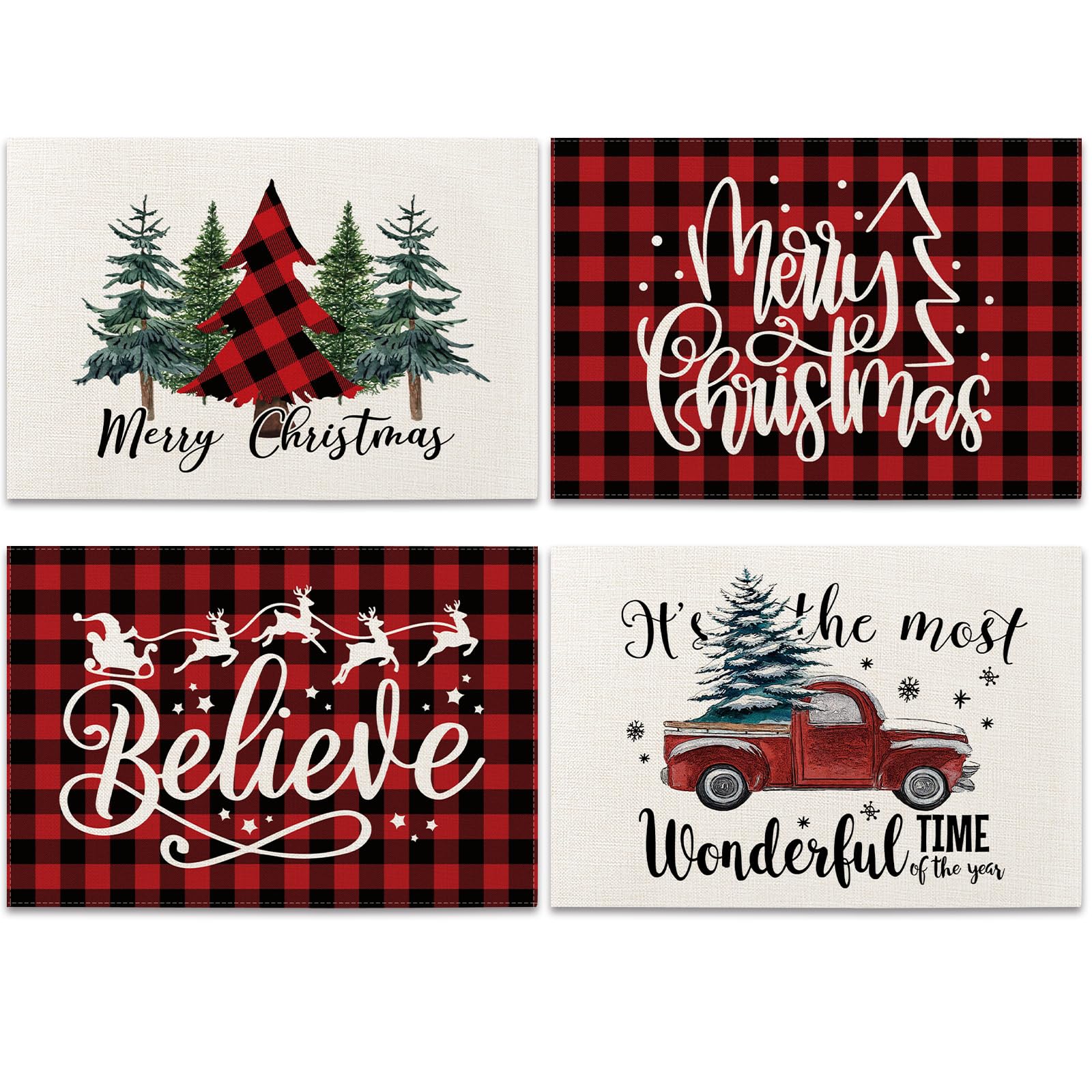 Toptime Chemin De Table Noel, 183x33cm Chemin De Table Blanc Noir Tartan Avec Sapin De Noël, Merry Christmas Modèles, Decoration Noel Millésime Pour Vacances, Fêtes, Dîners