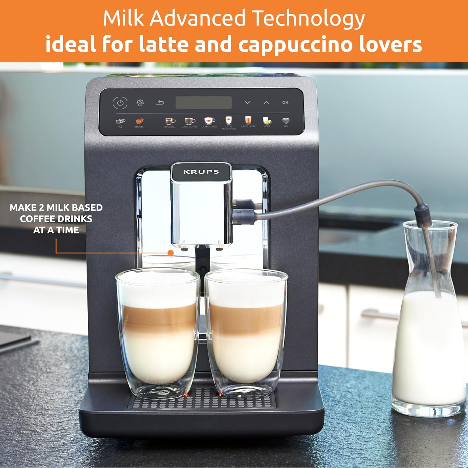 KRUPS EA895N40 Evidence One Automatic Coffee Machine, Espresso, Cappuccino, 2.3 liters, Meteor Grey, 17 Drink Options, Bean to Cup 4 81R5