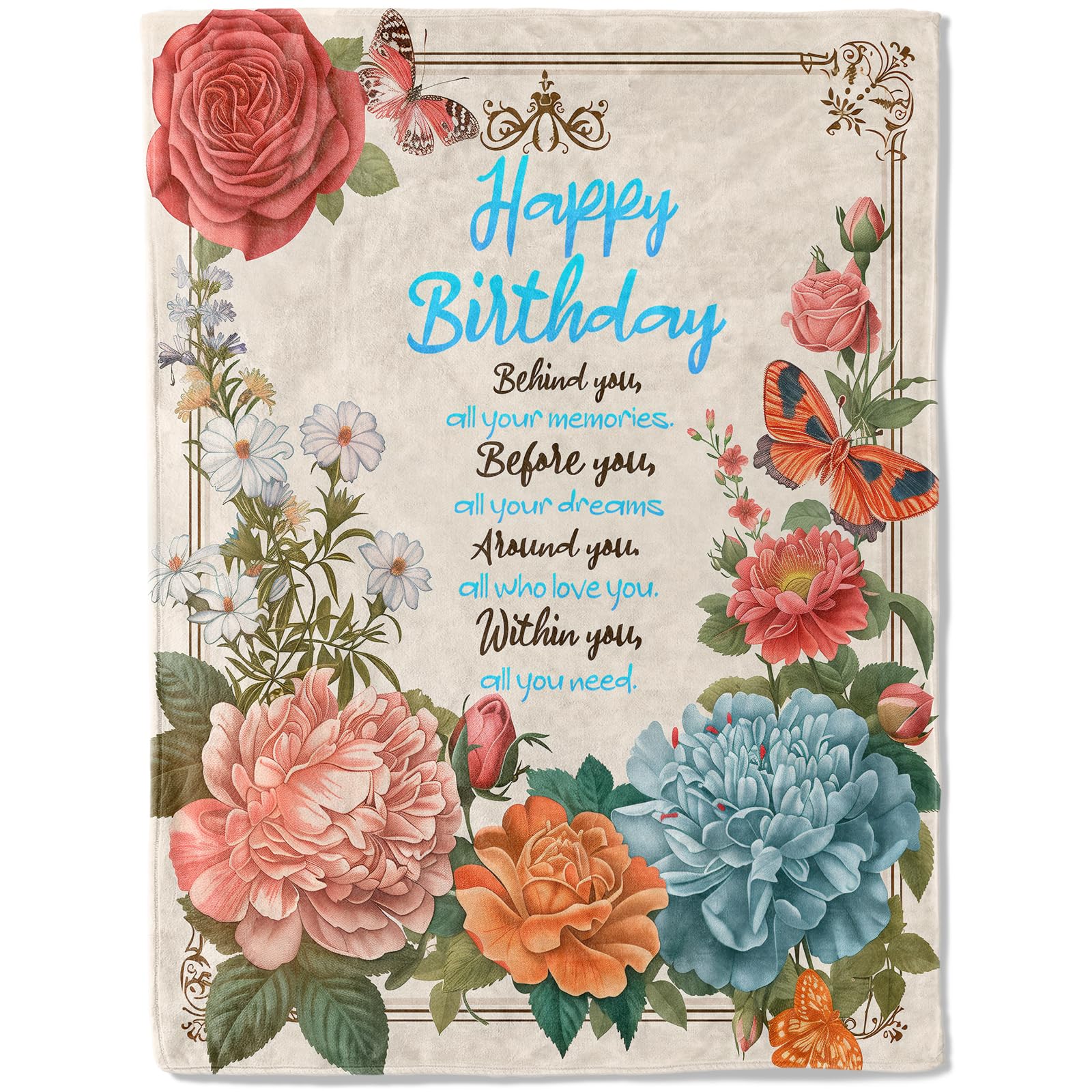 ainori Birthday Gifts Blanket to Women Girls with Floral,Soft Flannel Throw with Colorful Flower & Inspirational Message,Unique Gift for Mom Wife