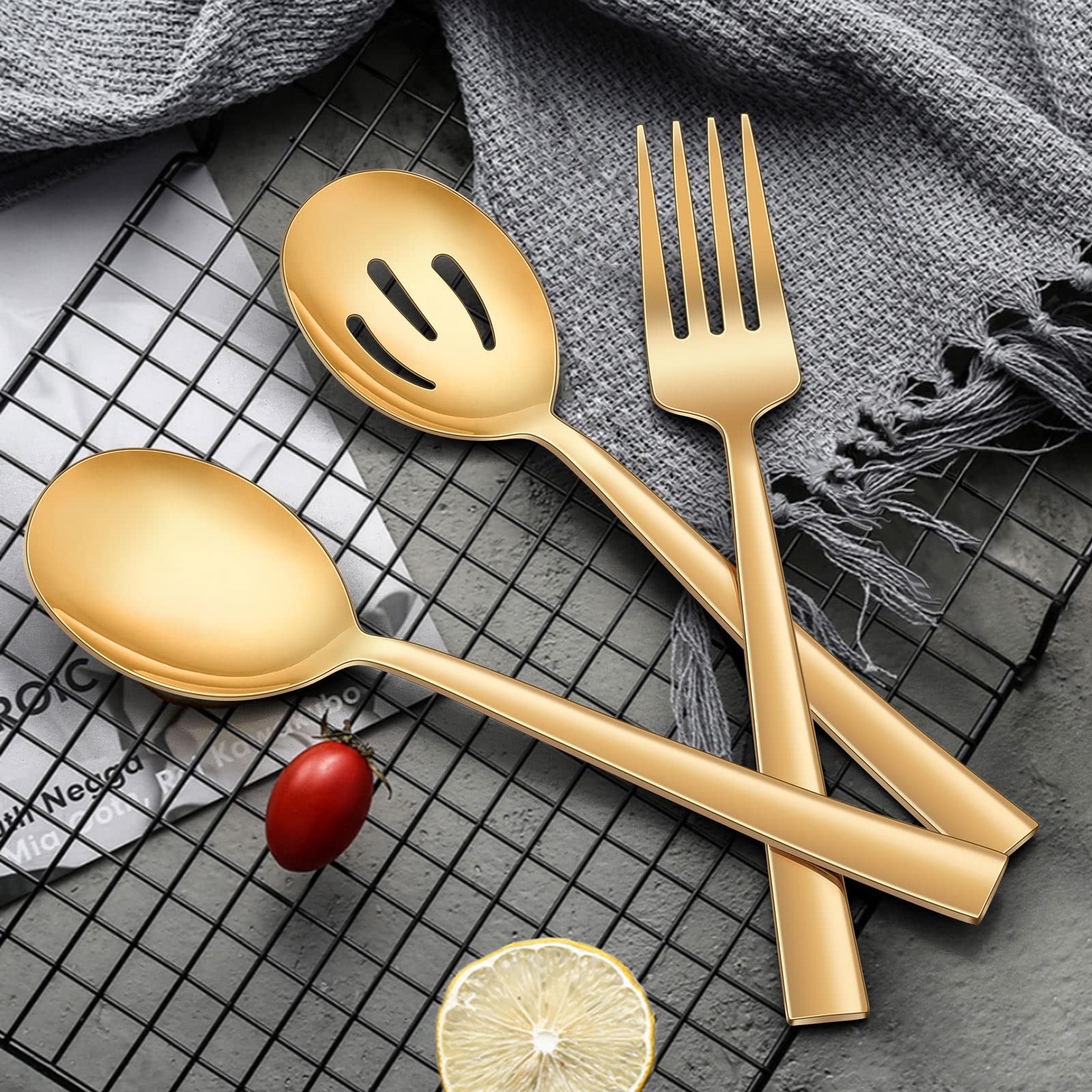 2 Rainbow Serving Spoons, 2 Rainbow Slotted Serving Spoons, 2 Rainbow Serving Forks, 8.6 Inch