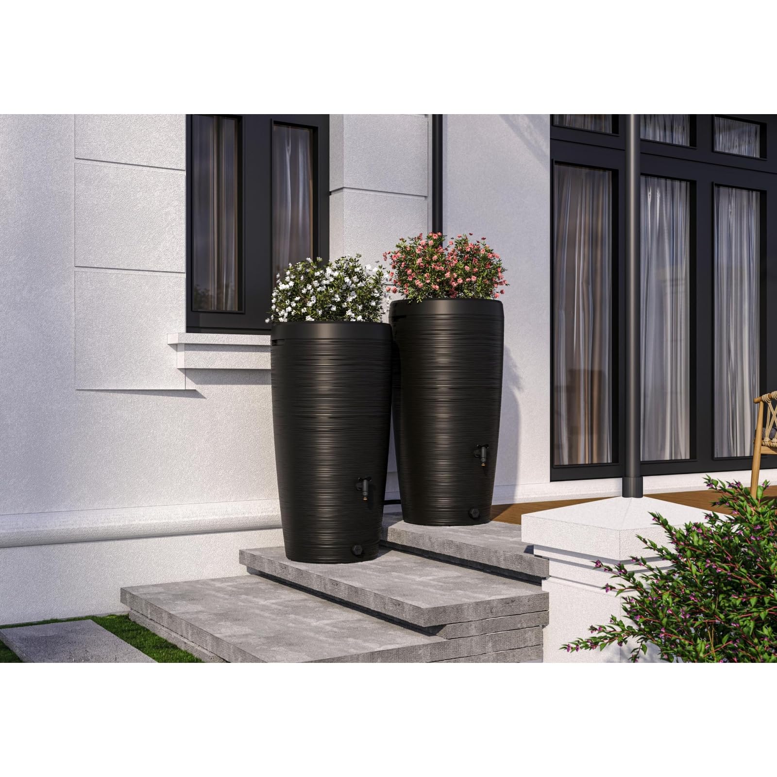 Regenwassertank 240L Regentonne mit Pflanzschale | mit Wasserhahn | 4 Farben