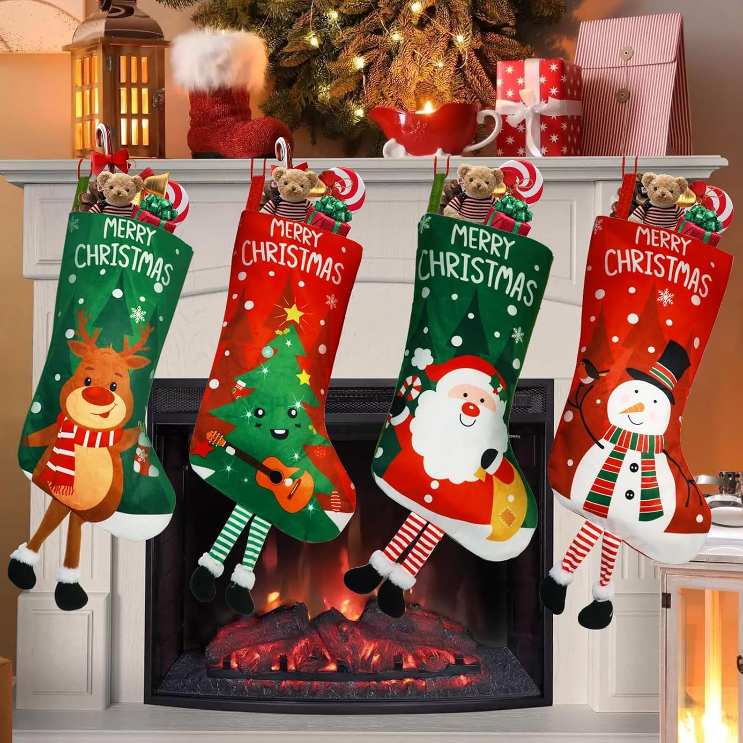 4 Pack Personalized Christmas Stockings, 18 Inches Large Stockings ...