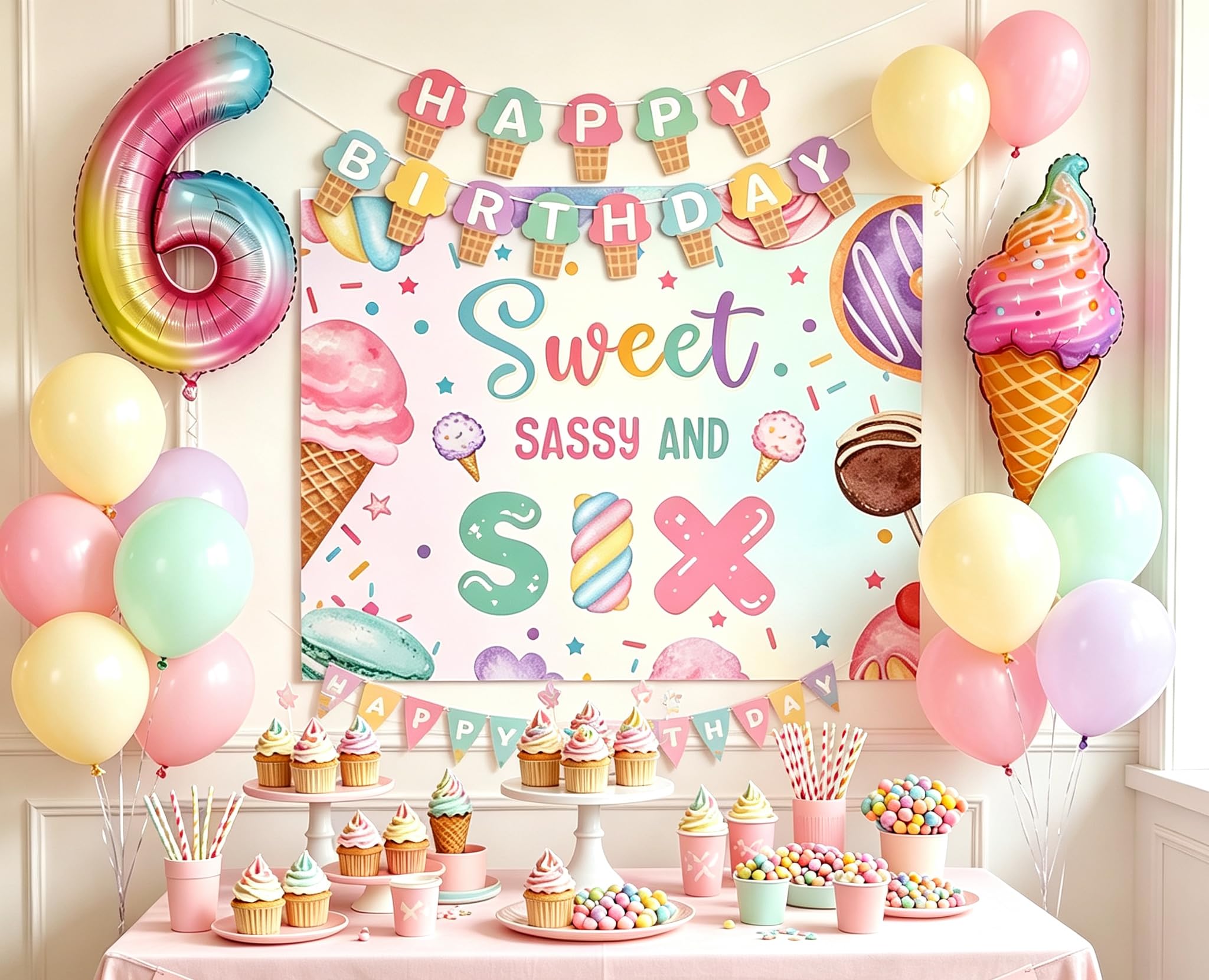 Sweet Sassy and Six Birthday Decorations Ice Cream Balloons