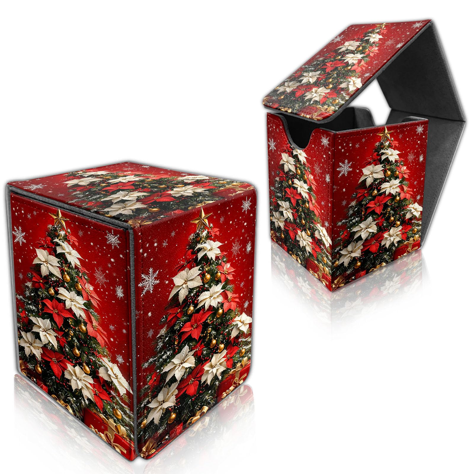 DISUOFEART for MTG Deck Box, Trading Card Storage Case Holds 100+ Sleeved Cards, Poinsettia Tree with Gifts Magnetic Closure Durable Deck Holder for Magic The Gathering, TCG & Commander โ image 1