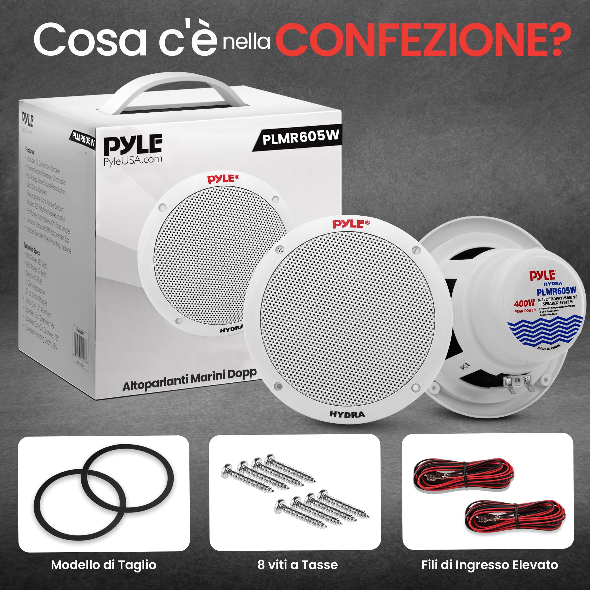 Pyle Altoparlanti Marini 16,5 cm 2 Vie, Casse Audio Impermeabili Resistenti alle Intemperie, Sistema Stereo Esterno 400 Watt, Casse Cono in Polipropilene e Gomma Butilica, Speaker 1 Coppia Bianco