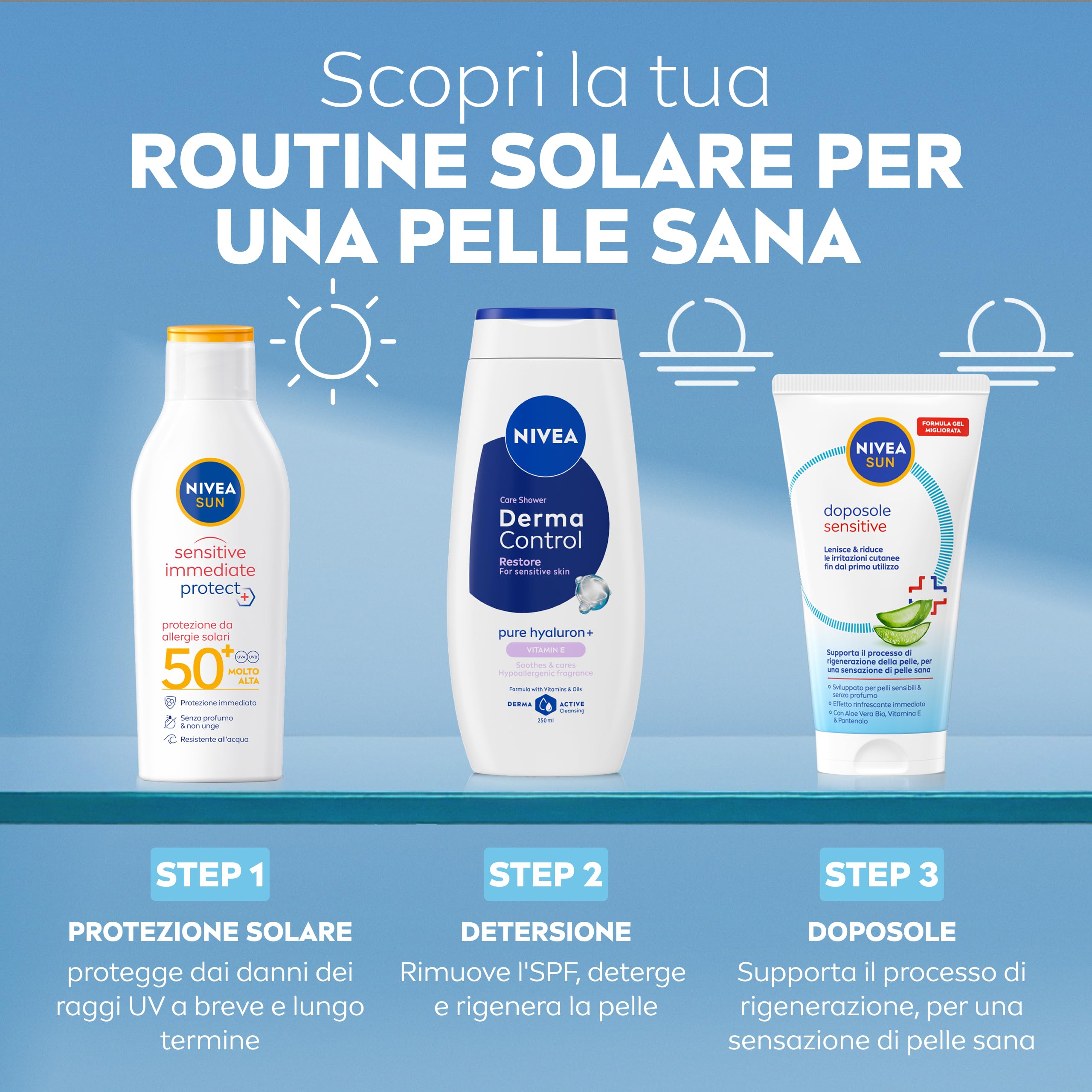 NIVEA SUN Doposole Sensitive 150 ml, Dopo sole in gel idratante, lenitivo e rinfrescante, Aftersun con Aloe Vera Bio, Vitamina E e Pantenolo, Assorbimento rapido, Senza profumo, Per pelli sensibili