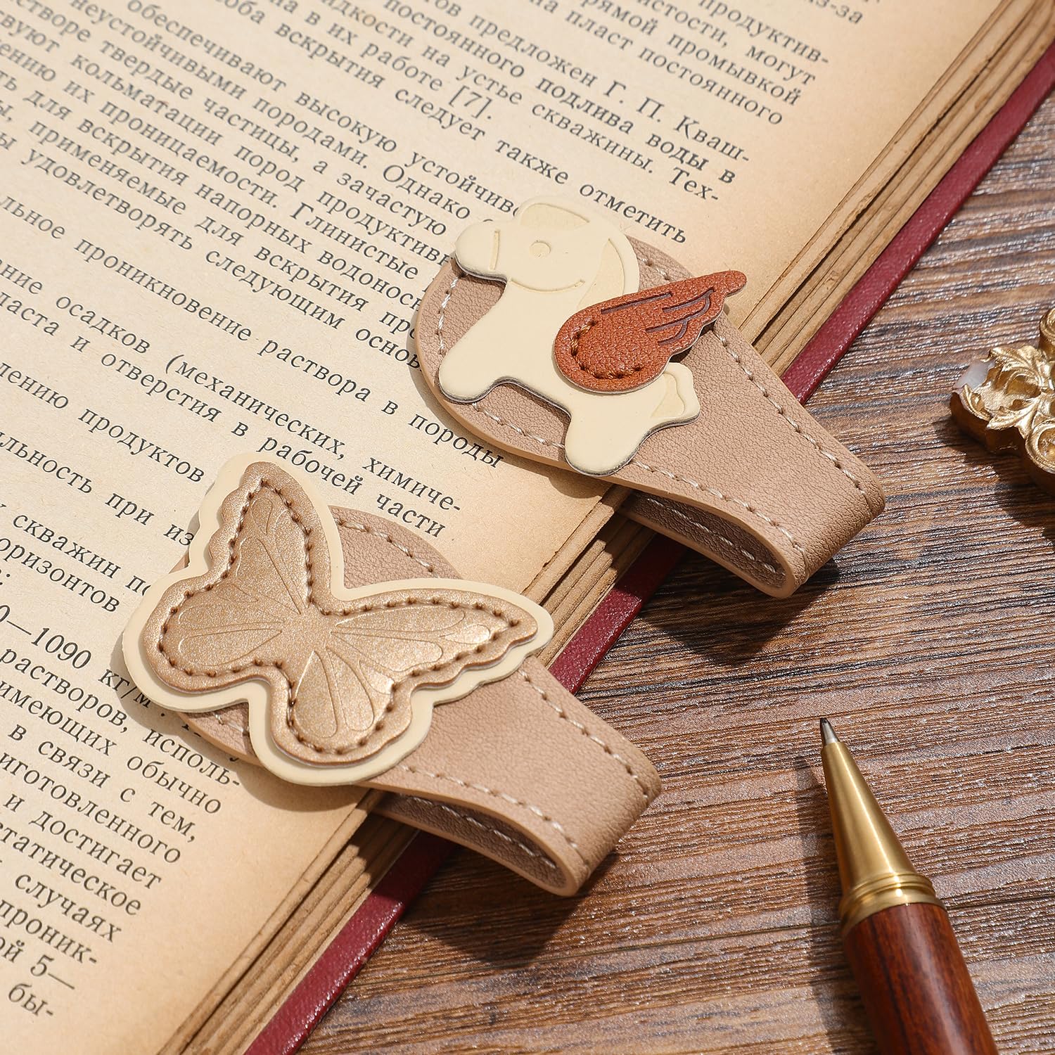 2PCS Vintage Magnetic Leather Bookmark, Leather Magnetic Bookmarks for Women, Magnetic PU Bookmarks Clip Book Accessories — image 1