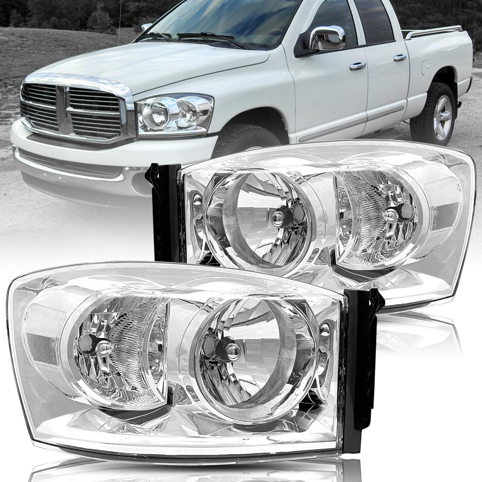 Bingbingmotor BRYGHT Anti-Fogging Headlight Assembly Fit For 06 07 08 2006 2007 2008 Dodge Ram 1500, 06 07 08 09 2006-2009 Ram 2500 3500 OE Style Pair