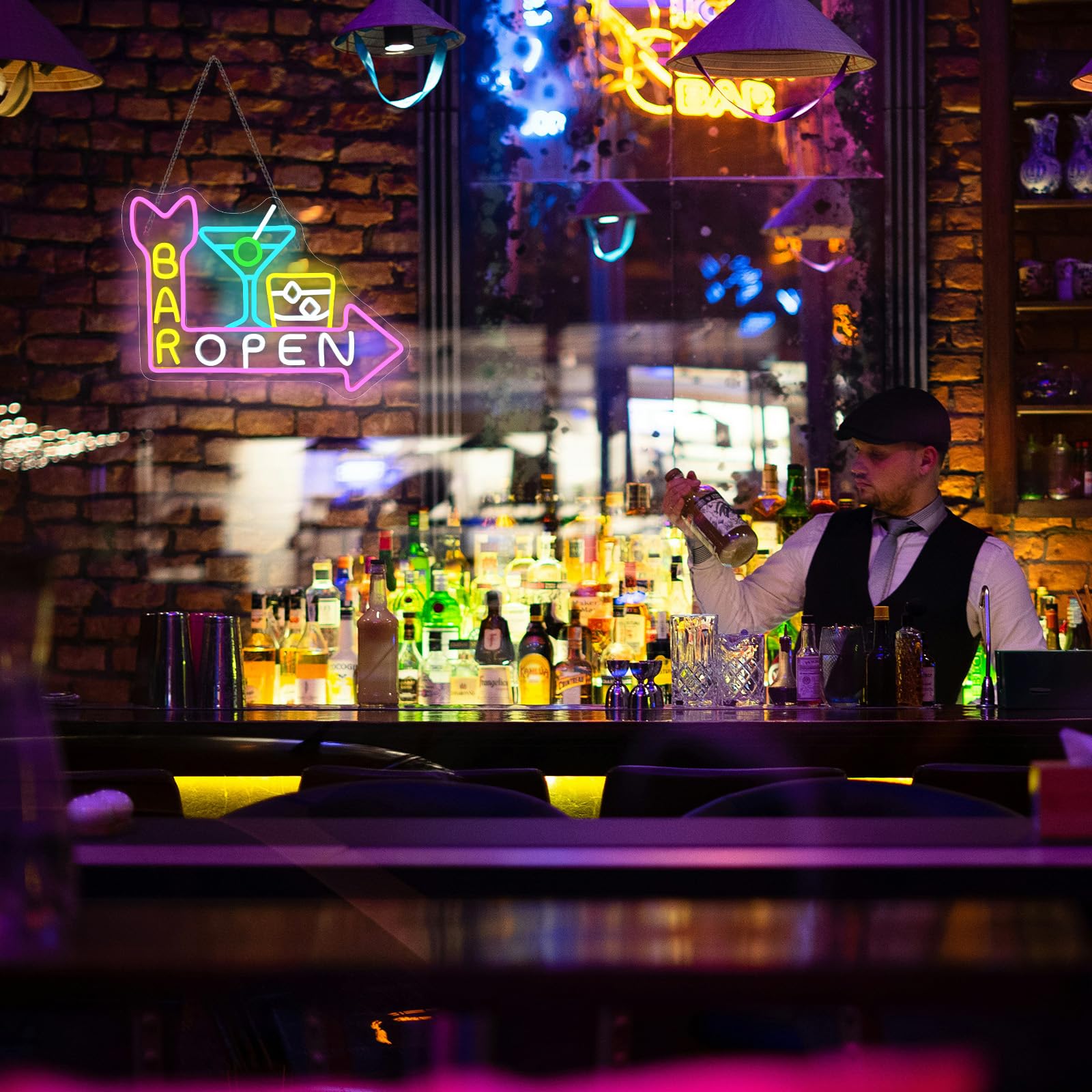 VYXIN BAR OPEN Neon Light Sign Cocktail Neon Sign for Wall Decor Open Led Signs for Bar Restaurant Living Room Bedroom Man Cave Party Home Decor Store Gifts - Image 2