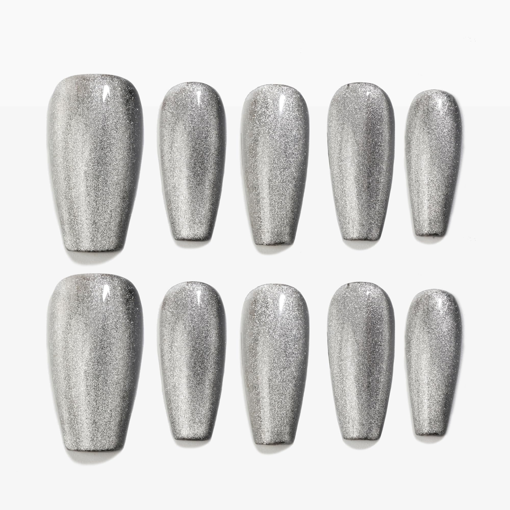 Sun&Beam Nails Handmade Press-on Medium Long Almond Fuchsia Pink Cat Eye Design Charming False Nail Tips 10 Pcs (#124 L) — view 56