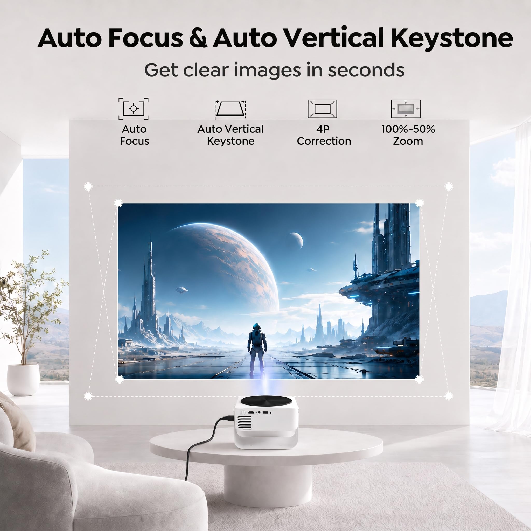 Kayoote Proiettore Smart 1080P Nativo Full HD con Luminosità 360 ANSI, Android 12, Supporto 4K, Correzione Trapezoidale Automatica, WiFi 5G, BT 5.0, AirPlay/Miracast, Schermo 50-200", HDMI/USB