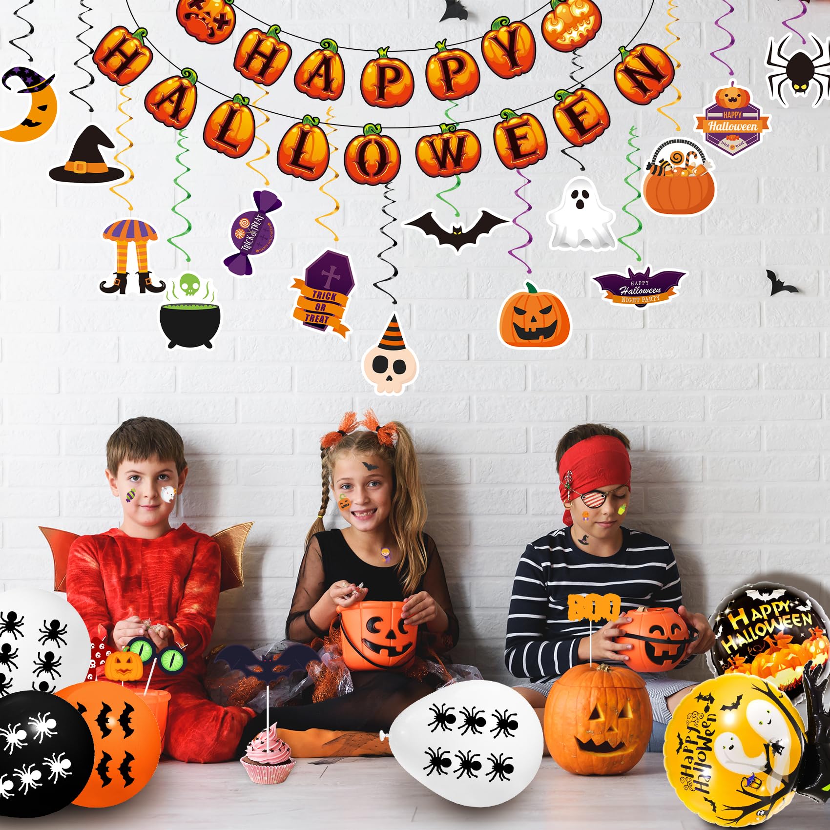 KINBOM Halloween-Dekorations-Set – 5 Banner & 25 Schädel-Ballons, Für Grusel-Party, Luft & Latex, Fertig Zum Aufhängen