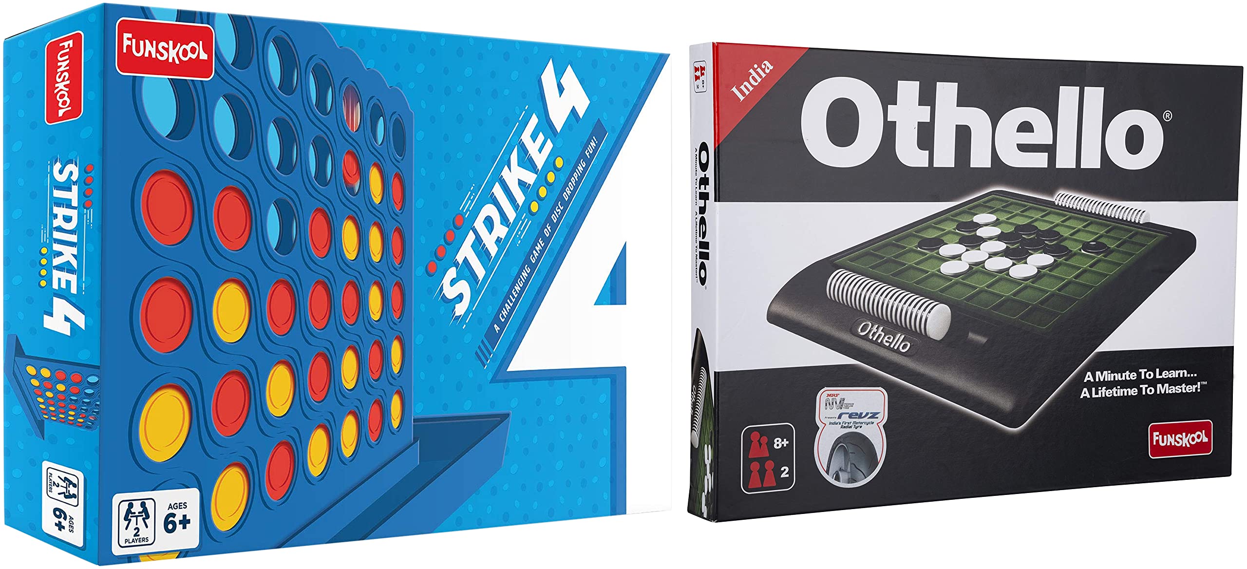 Funskool Games - Strike 4, 2 Players, 6 & Above & Games - Othello, 2 Players, 8 & Above, Multicolor,Board Game