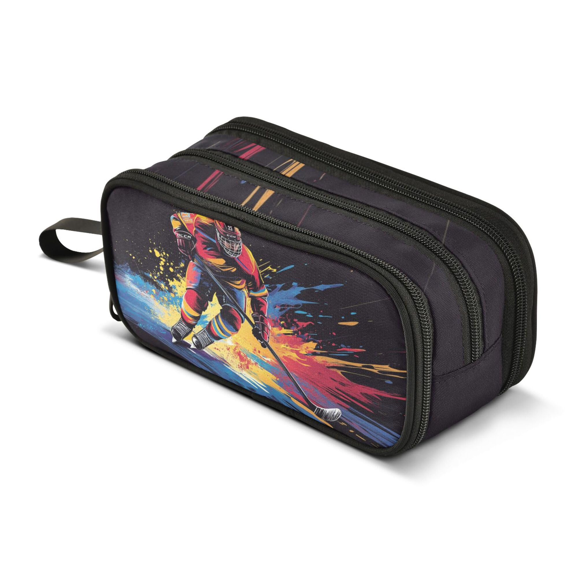 Large Pencil Case, Big Capacity Pencil Bag Pen Pouch Holder 3 Compartments, Ice Hockey Player in Action School Office Supplies Stationery Makeup Bag Storage Organizer for Students Girls Boys Women Men — image 1