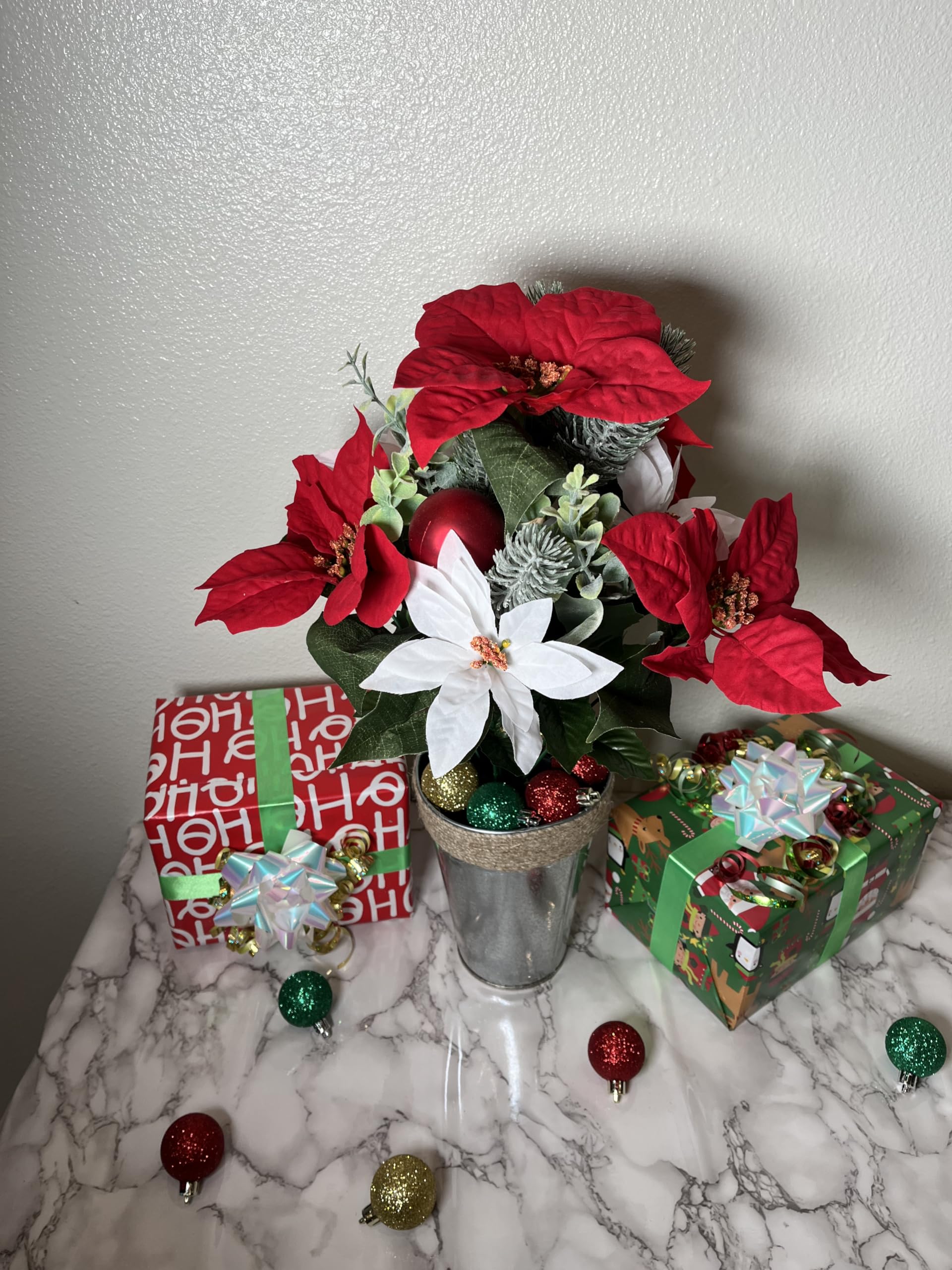 Admiré par la Nature Gpb781-rd/CM 12 tiges Simili en Velours Poinsettia de Noël Bush