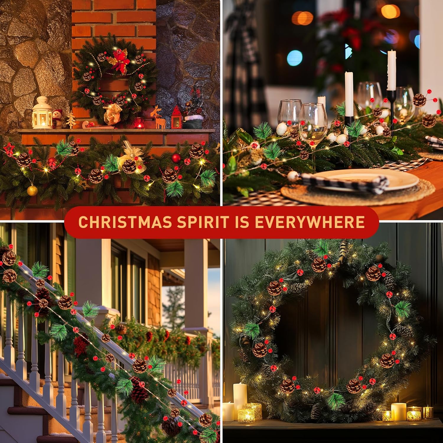 Christmas Garland with Lights, 9.8 Ft 60 LED Red Berry Pine Cone Battery Operated Christmas Garland with 8 Modes Remote for Fireplace Stairs Table Door Wall Xmas Tree Indoor/Outdoor Decor - Image 4