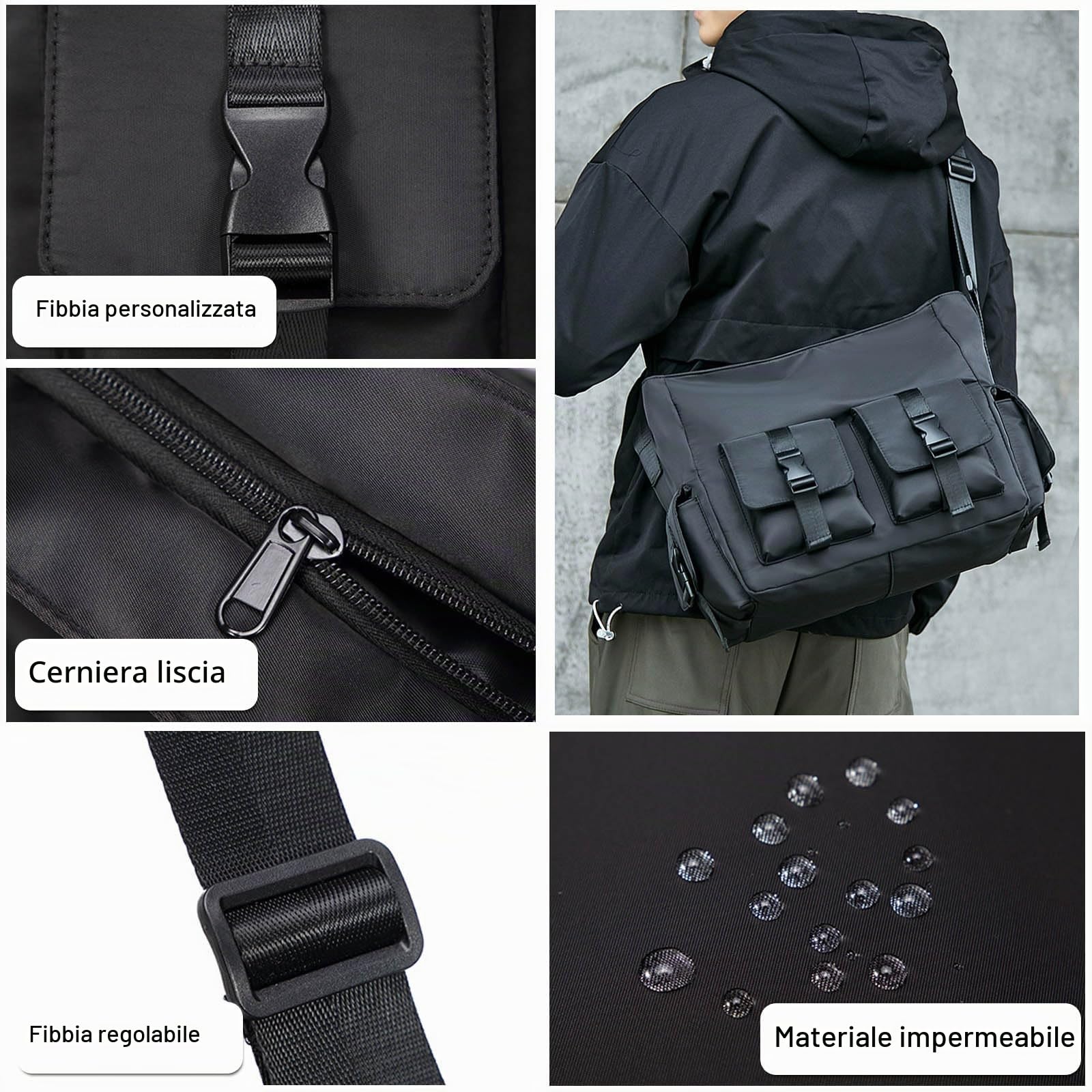 FANDARE Ultraleggero Borsa a Tracolla Uomo e Donna, Sportiva per Palestra, Messenger per 15.6 Pollici Tablet, Ufficio, Università, Insegnanti - Nera